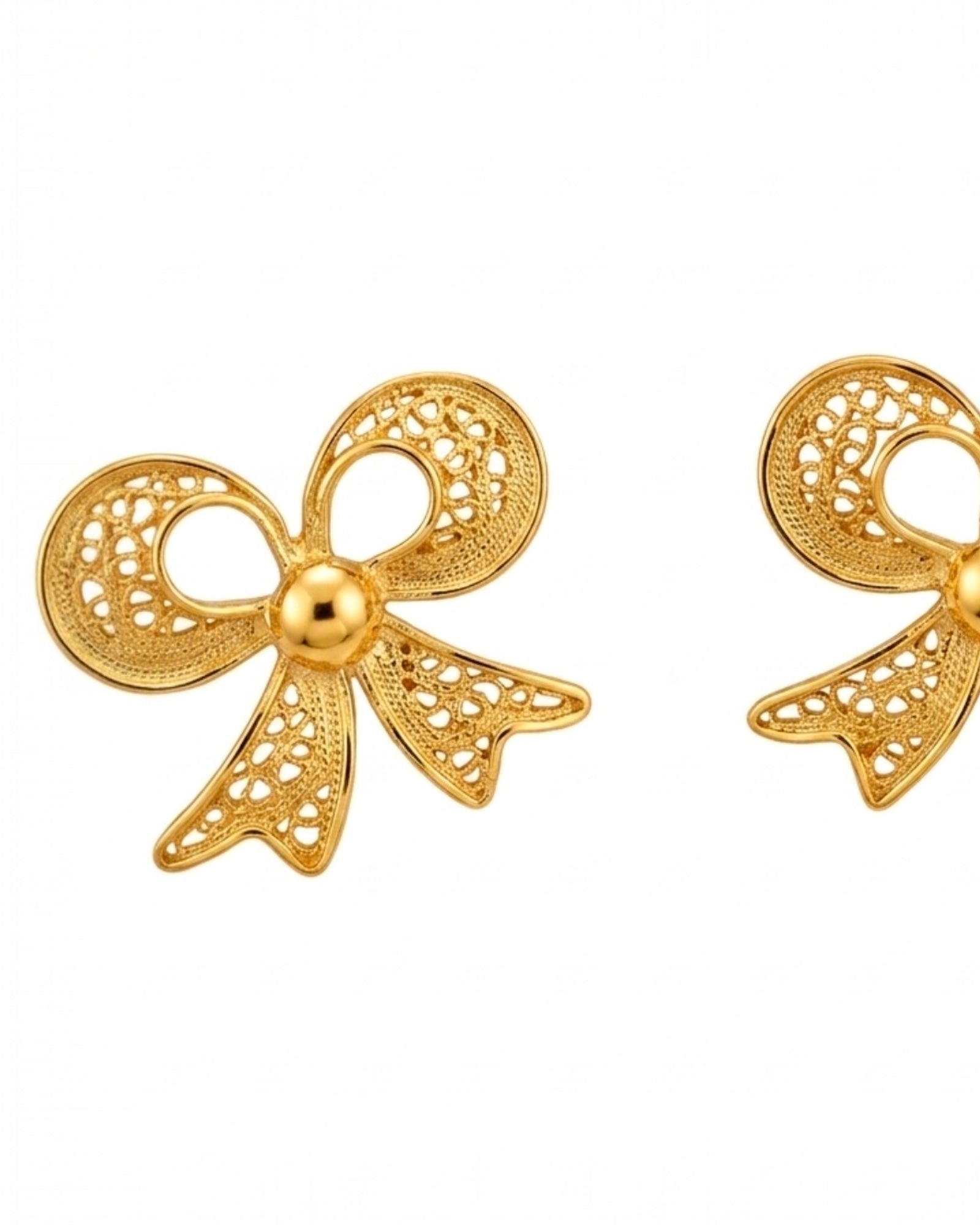 Gold-plated silver filigree bow earrings