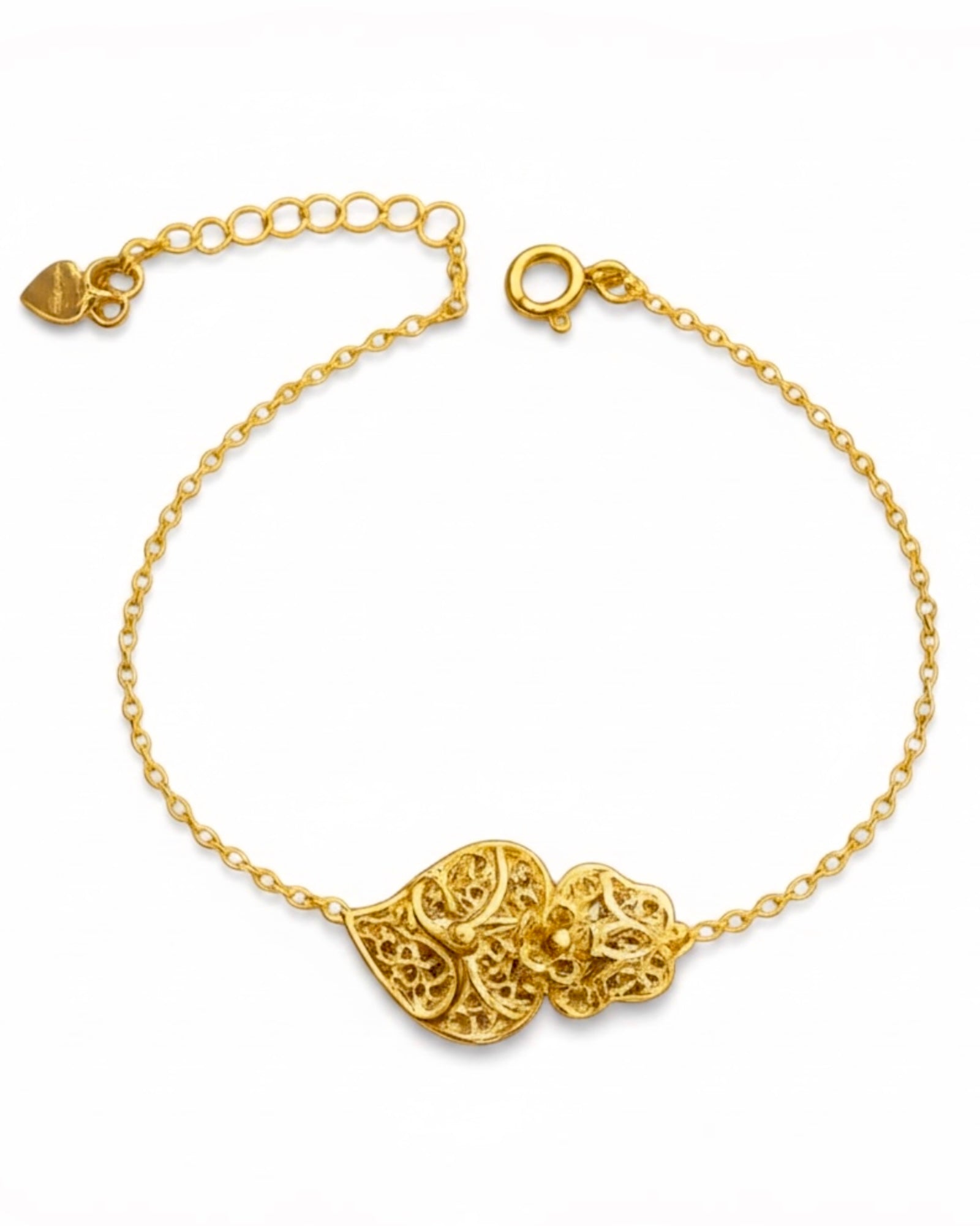 Pulseira Coração de Viana em Prata Dourada