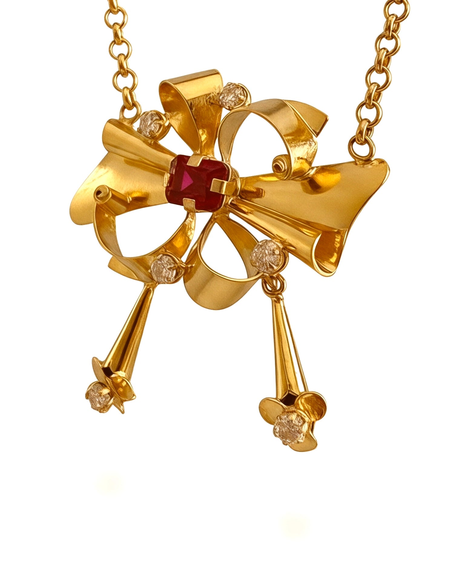 Baroque necklace with red stone in gold-plated silver.