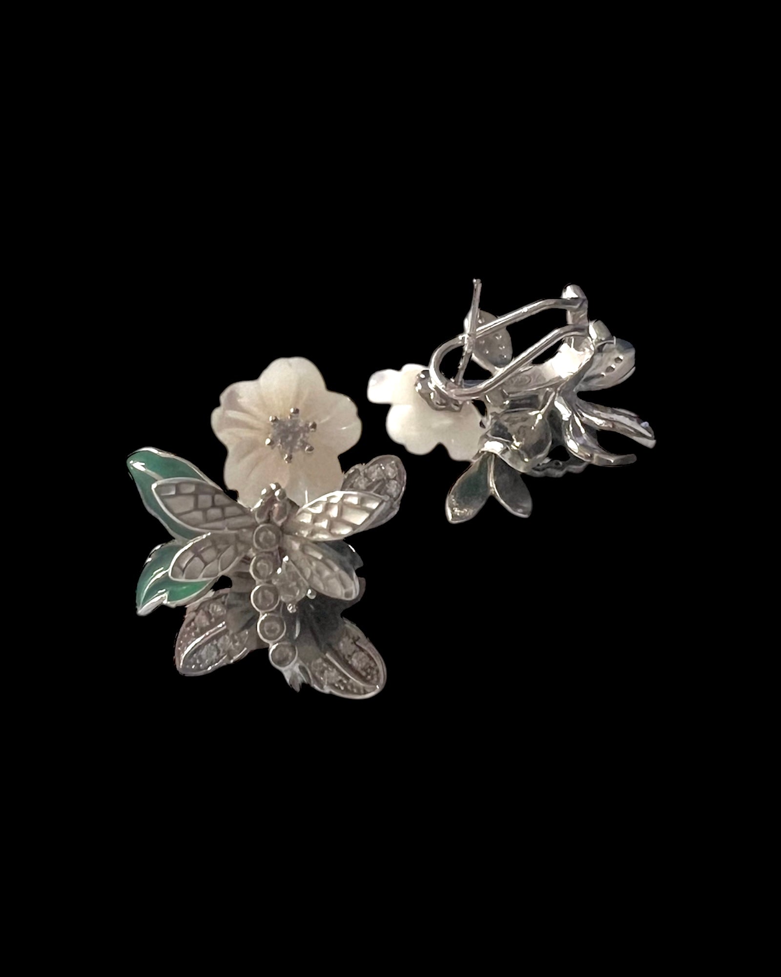 Flower and Butterfly Earrings in Silver