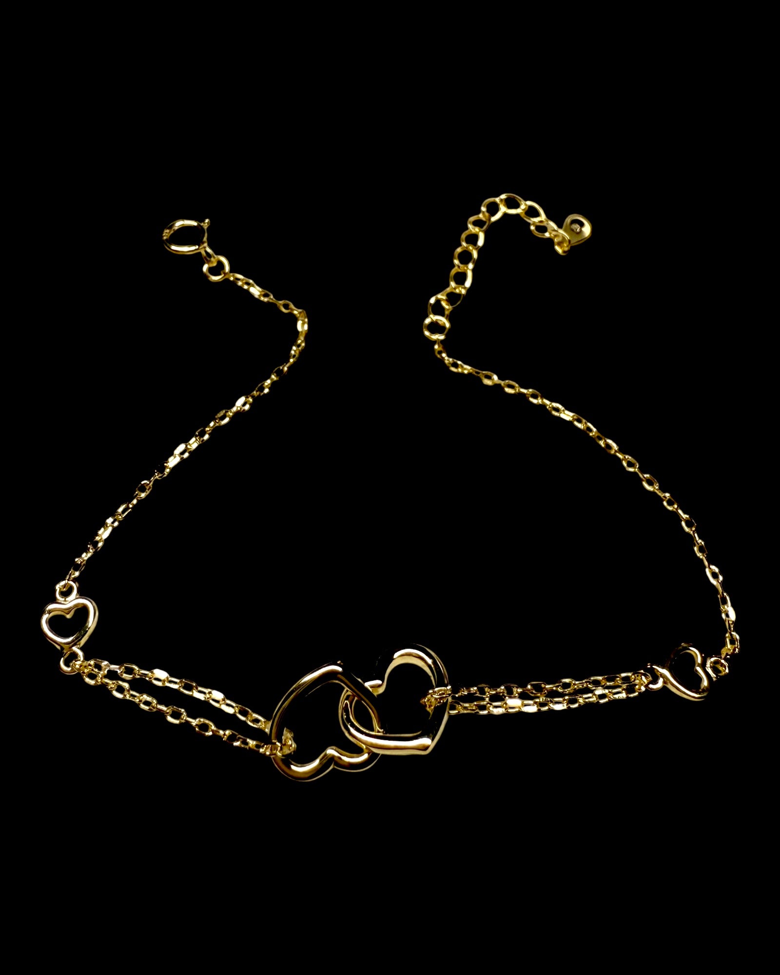 Pulseira Corações em Prata Dourada