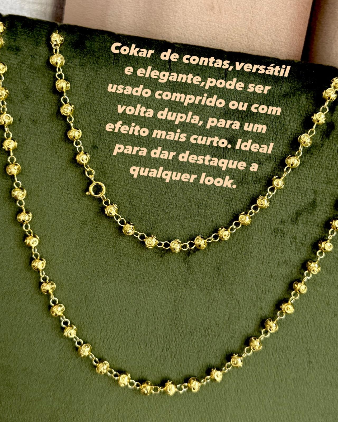 Colar Contas de Viana em Prata Dourada