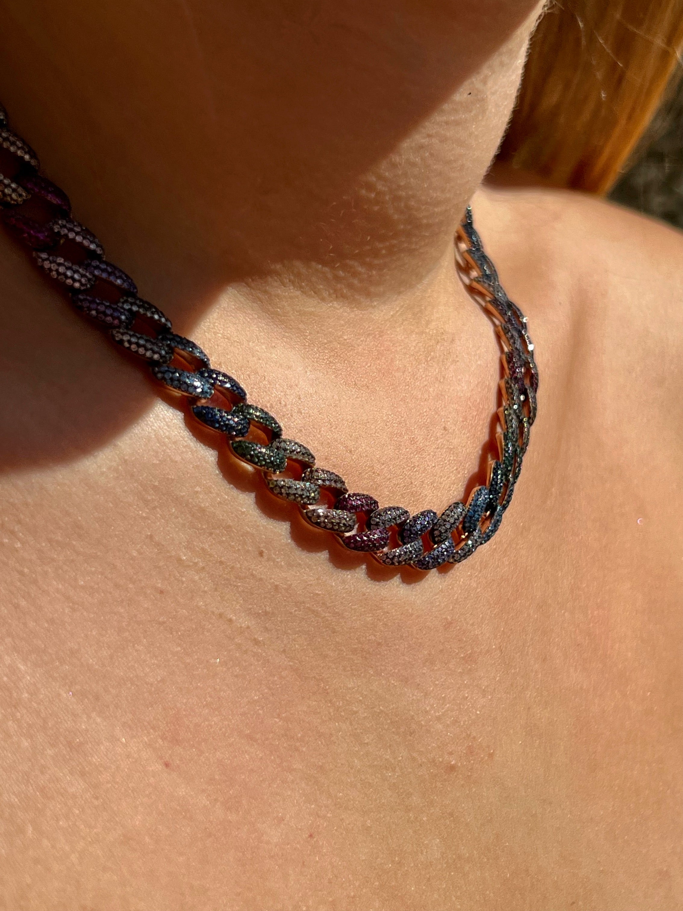 Colorful Chain Necklace in Pink Silver