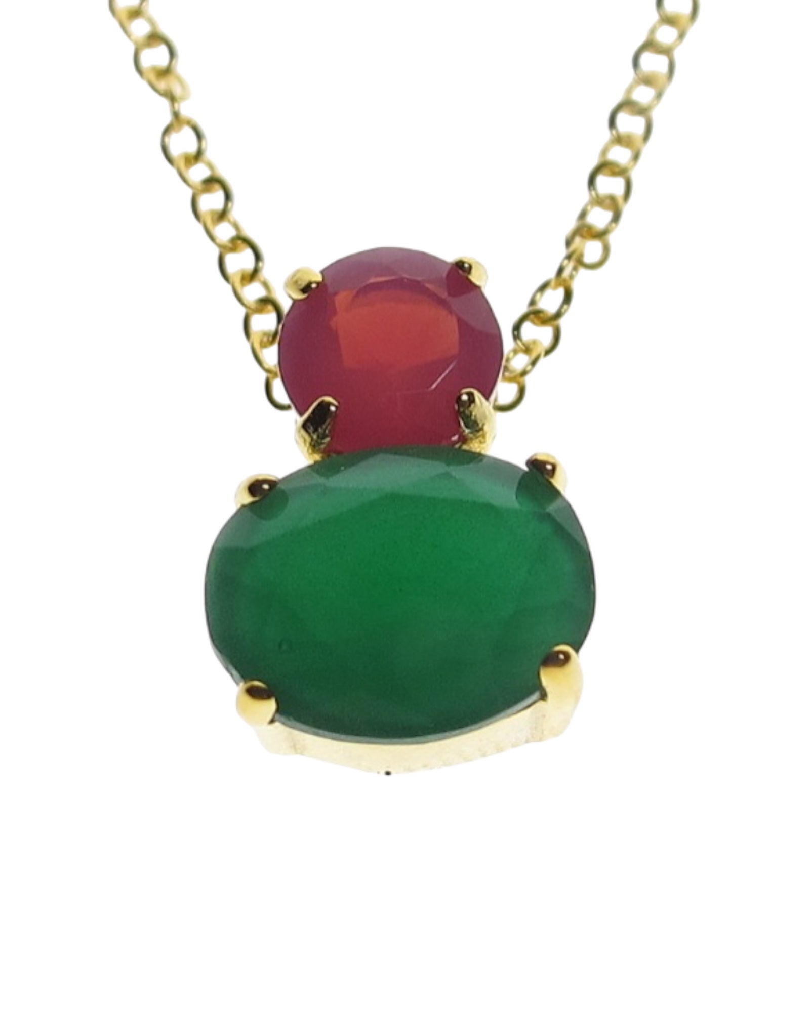Red and Green Necklace in Gold Plated Silver