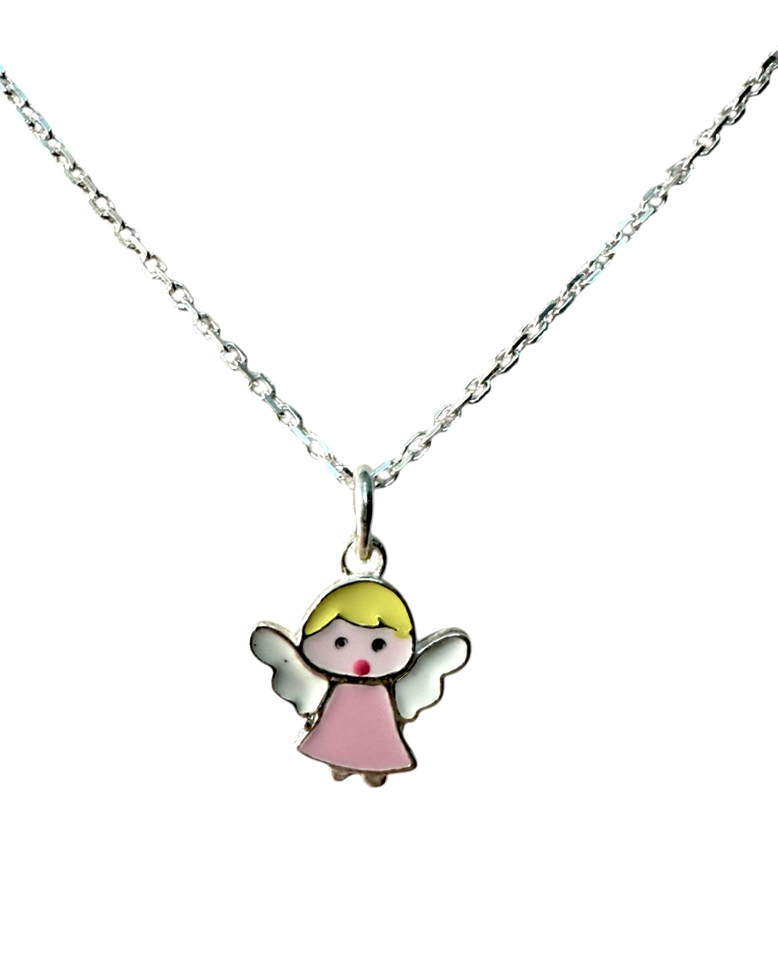 Colar com Anjo Cor-de-Rosa de Criança em Prata