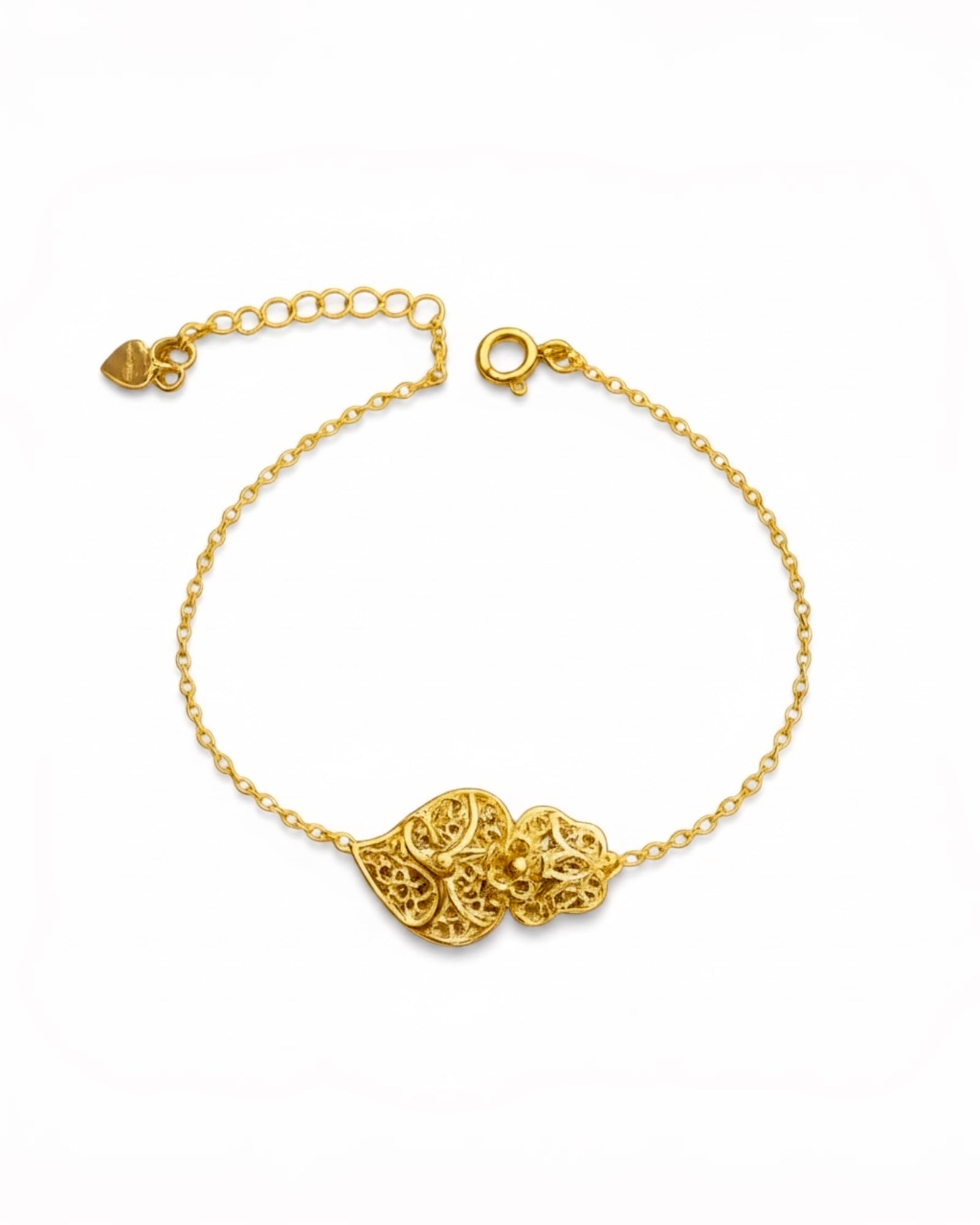 Pulseira Coração de Viana em Prata Dourada