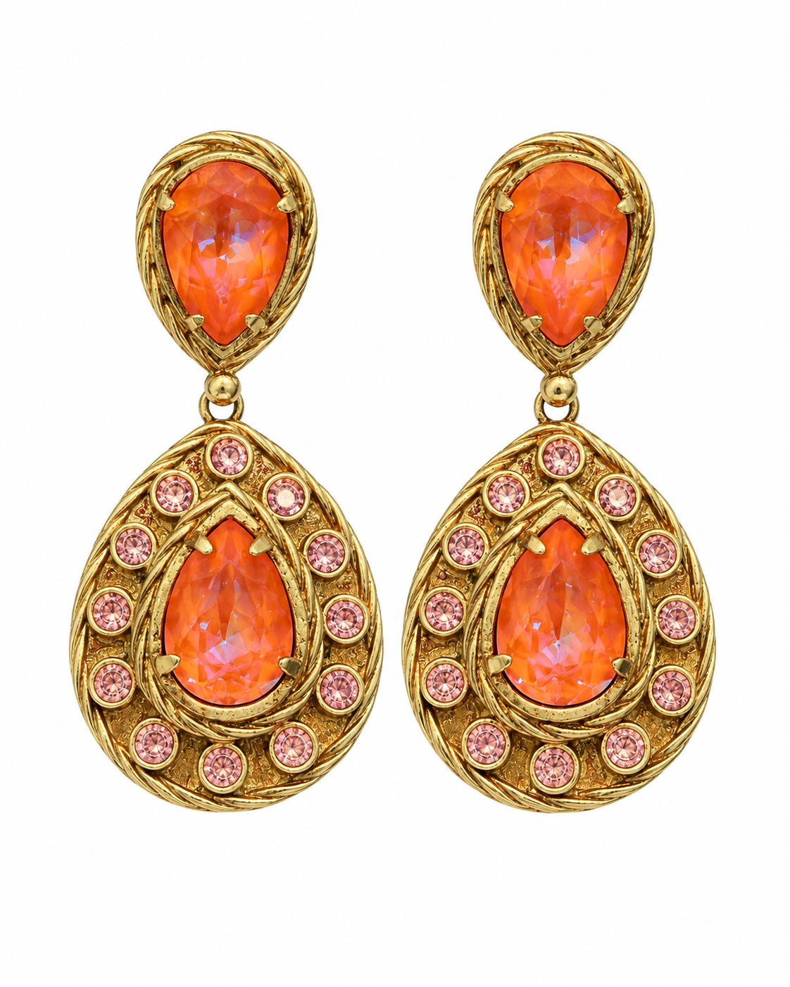 Brincos Gotas Rosa em Prata Dourada