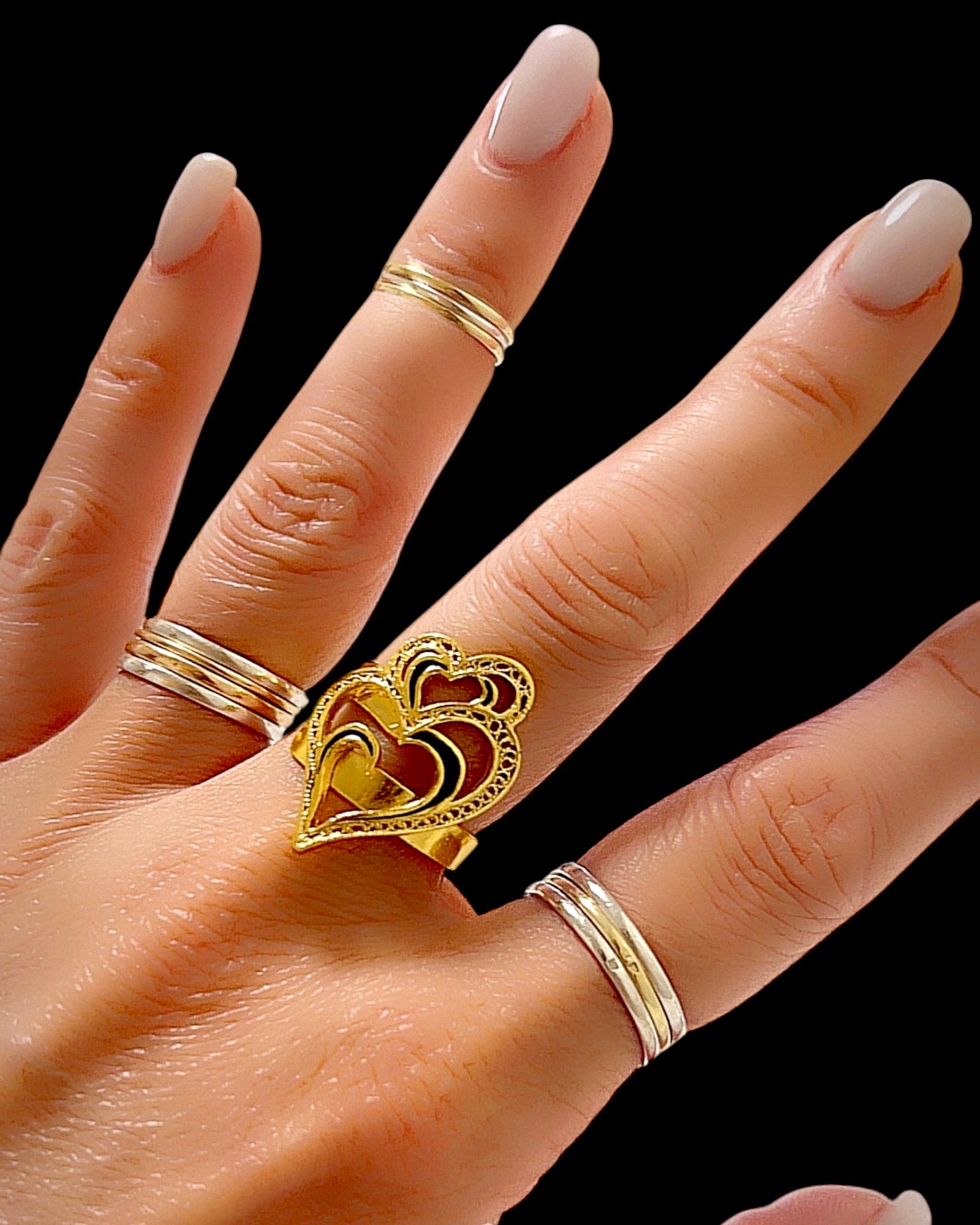 Viana is Love Heart Ring with Black Enamel on Gold Plated Silver