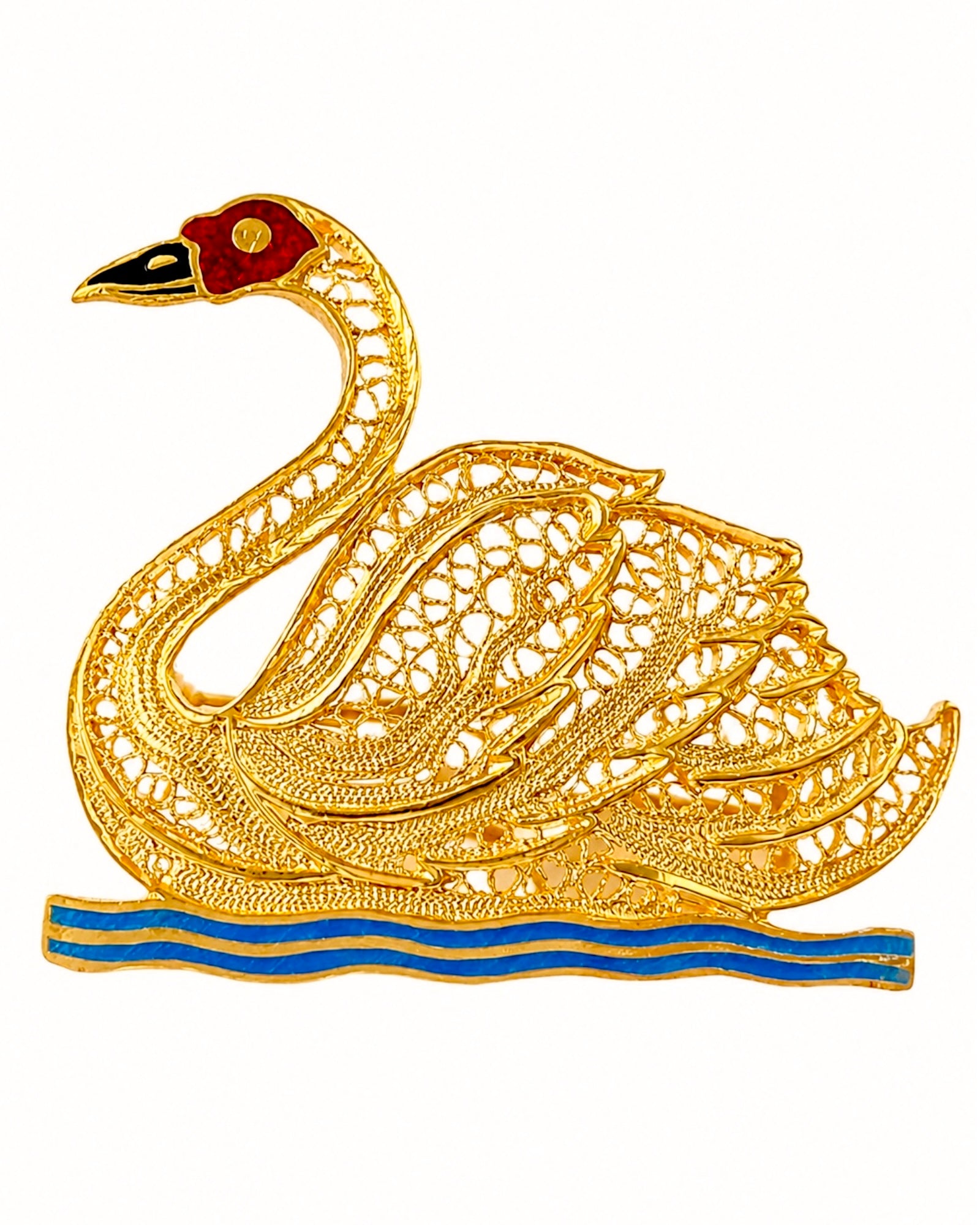 Alfinete Pato Filigrana em Prata Dourada