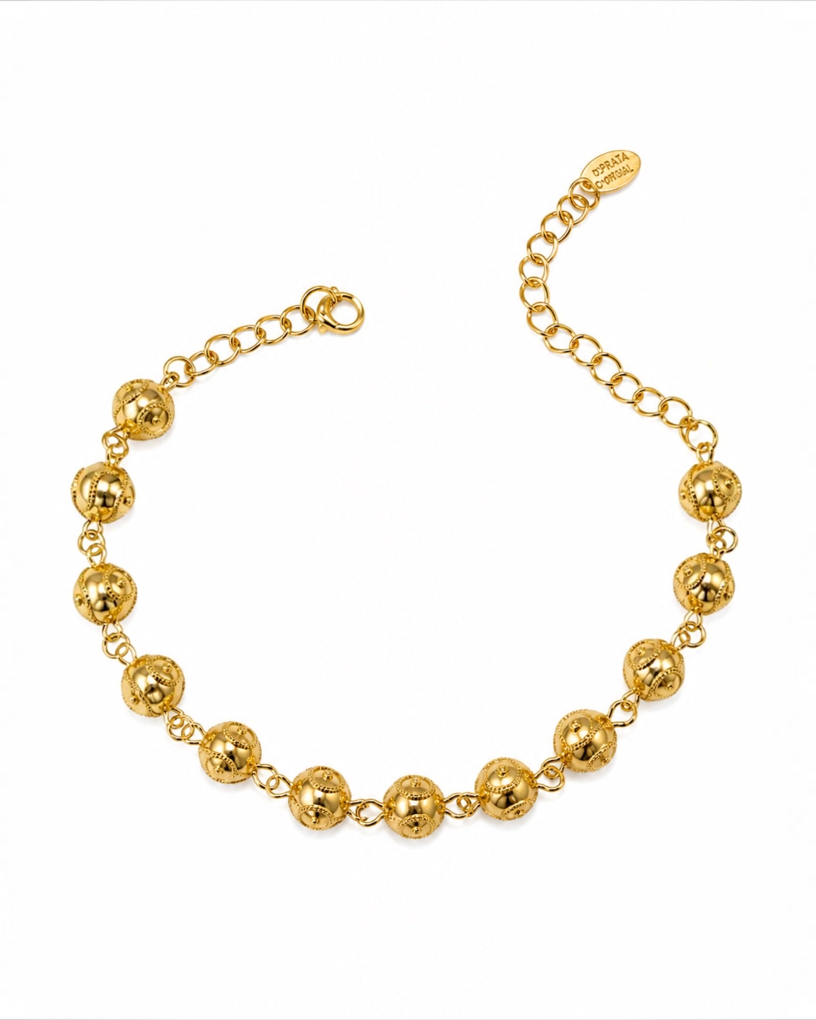Pulseira Contas de Viana em Prata Dourada