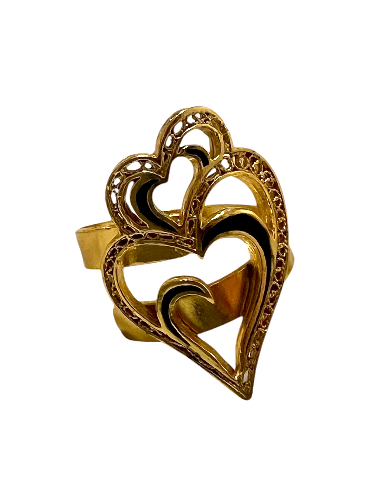 Viana is Love Heart Ring with Black Enamel on Gold Plated Silver