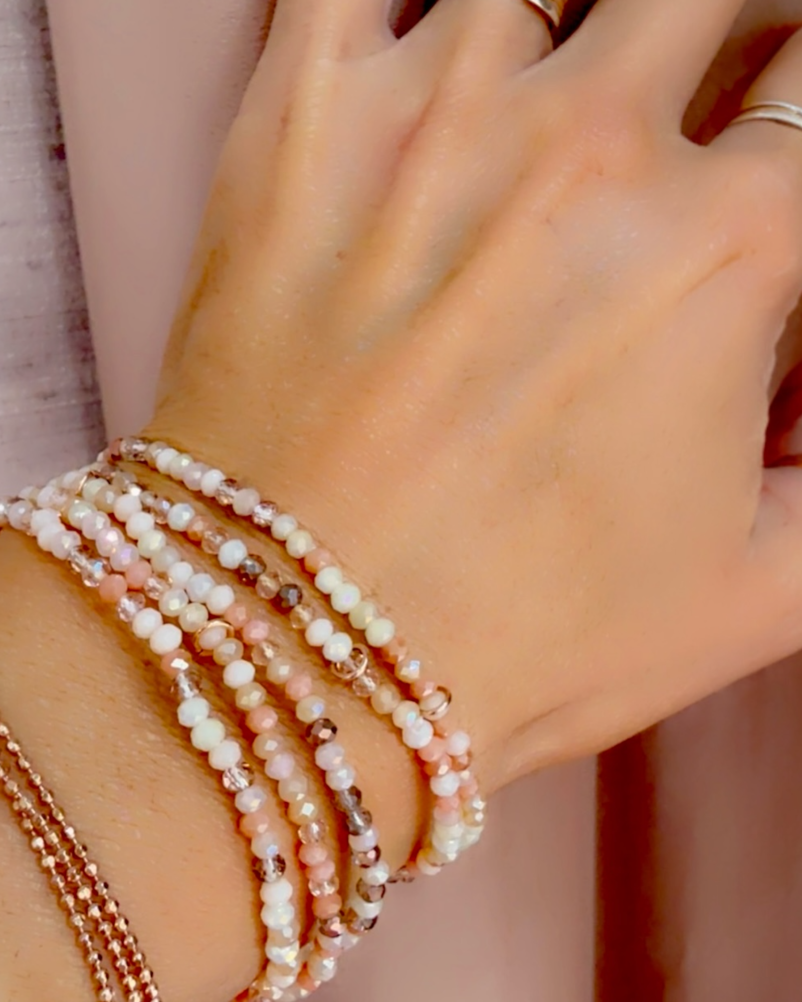 Pulseira Rosa com Prata Rosa