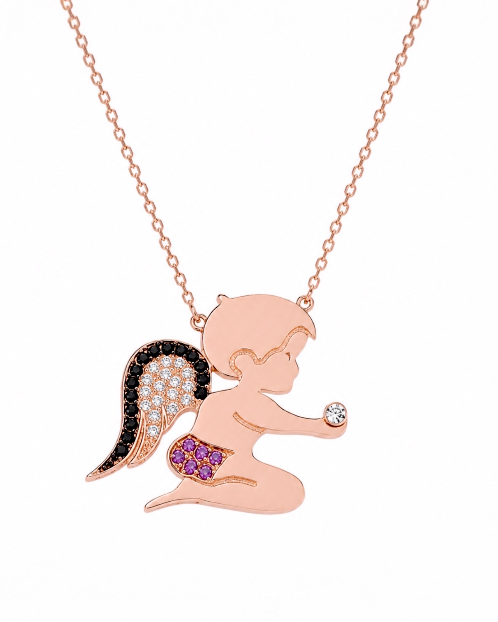 Colar Anjo Colorido em Prata Rosa