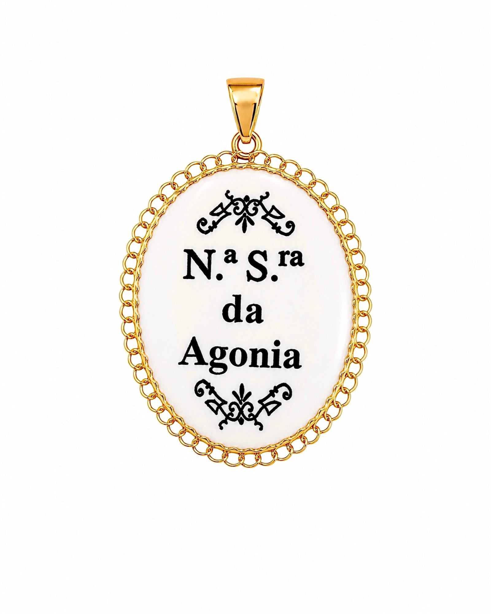Medalha Nossa Senhora da Agonia em Prata Dourada com Esmalte