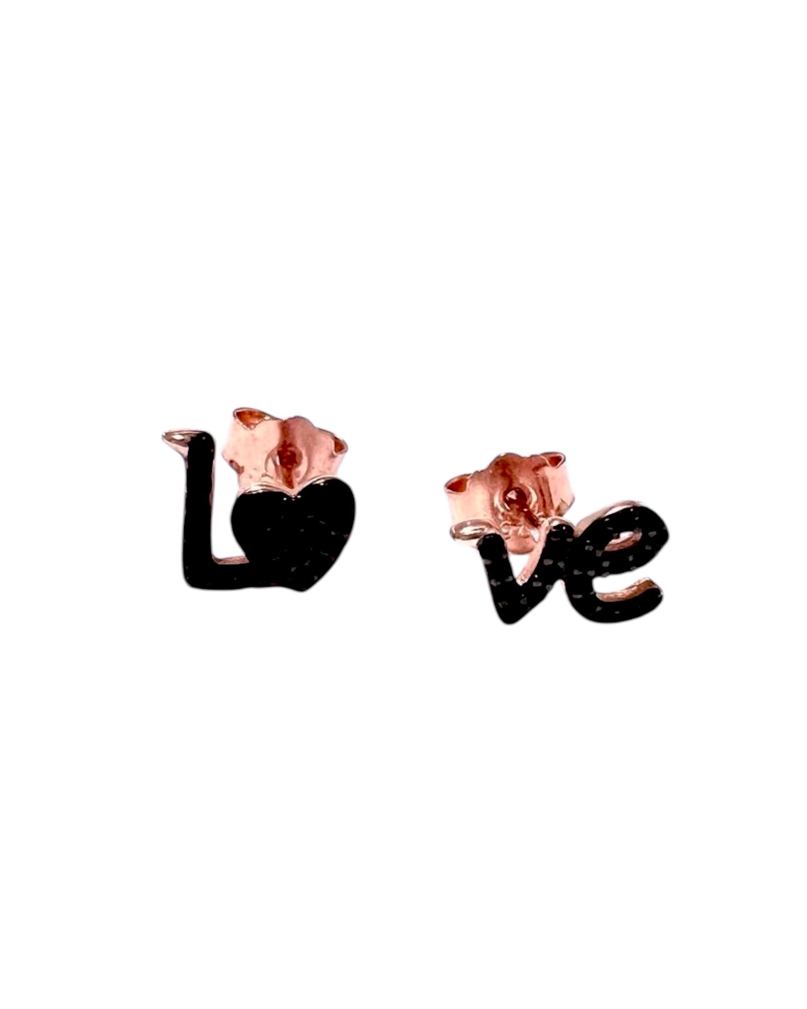 Brincos Love Pretos em Prata Rosa