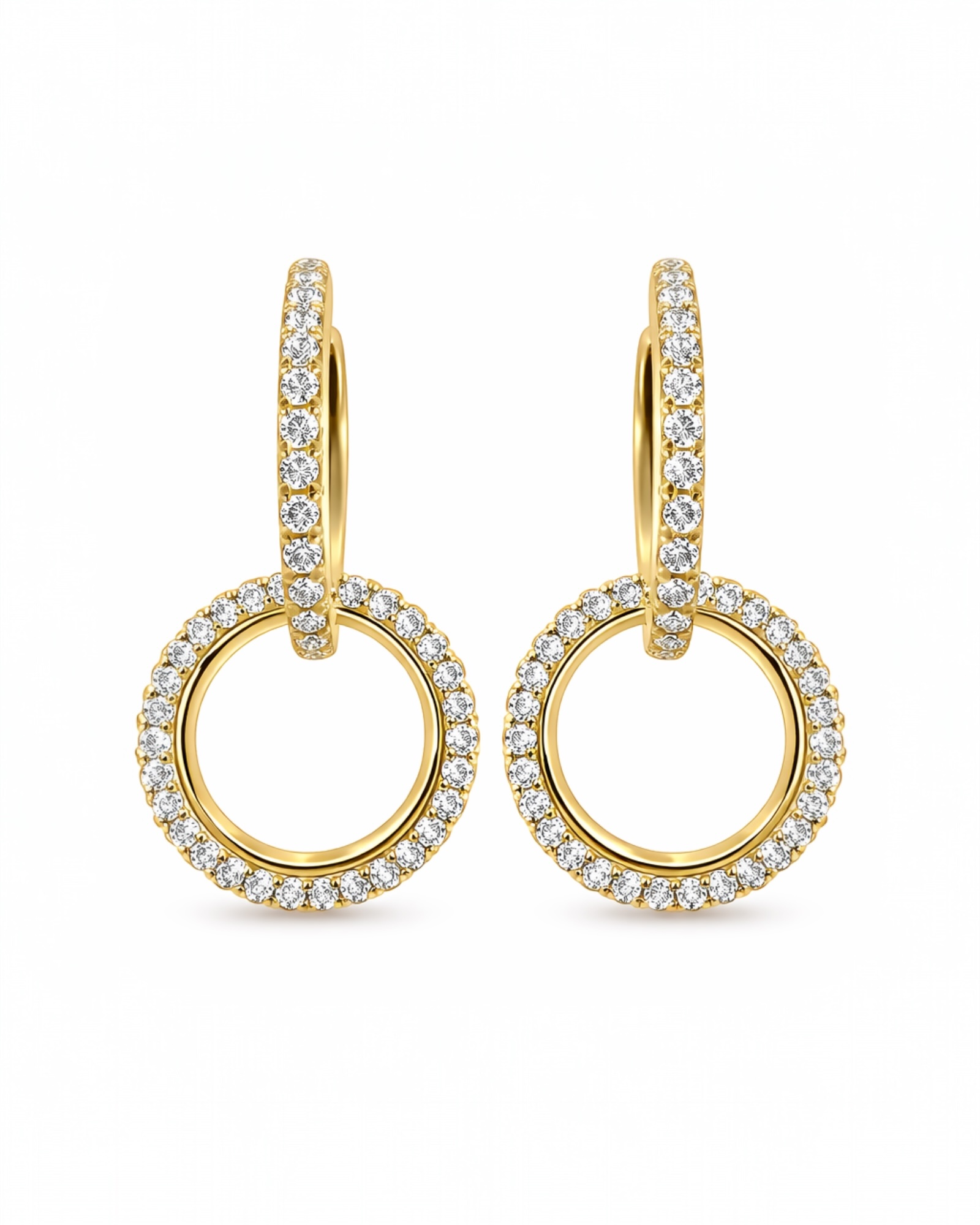 Brincos Argolas Duplas com Brilho em Prata Dourada