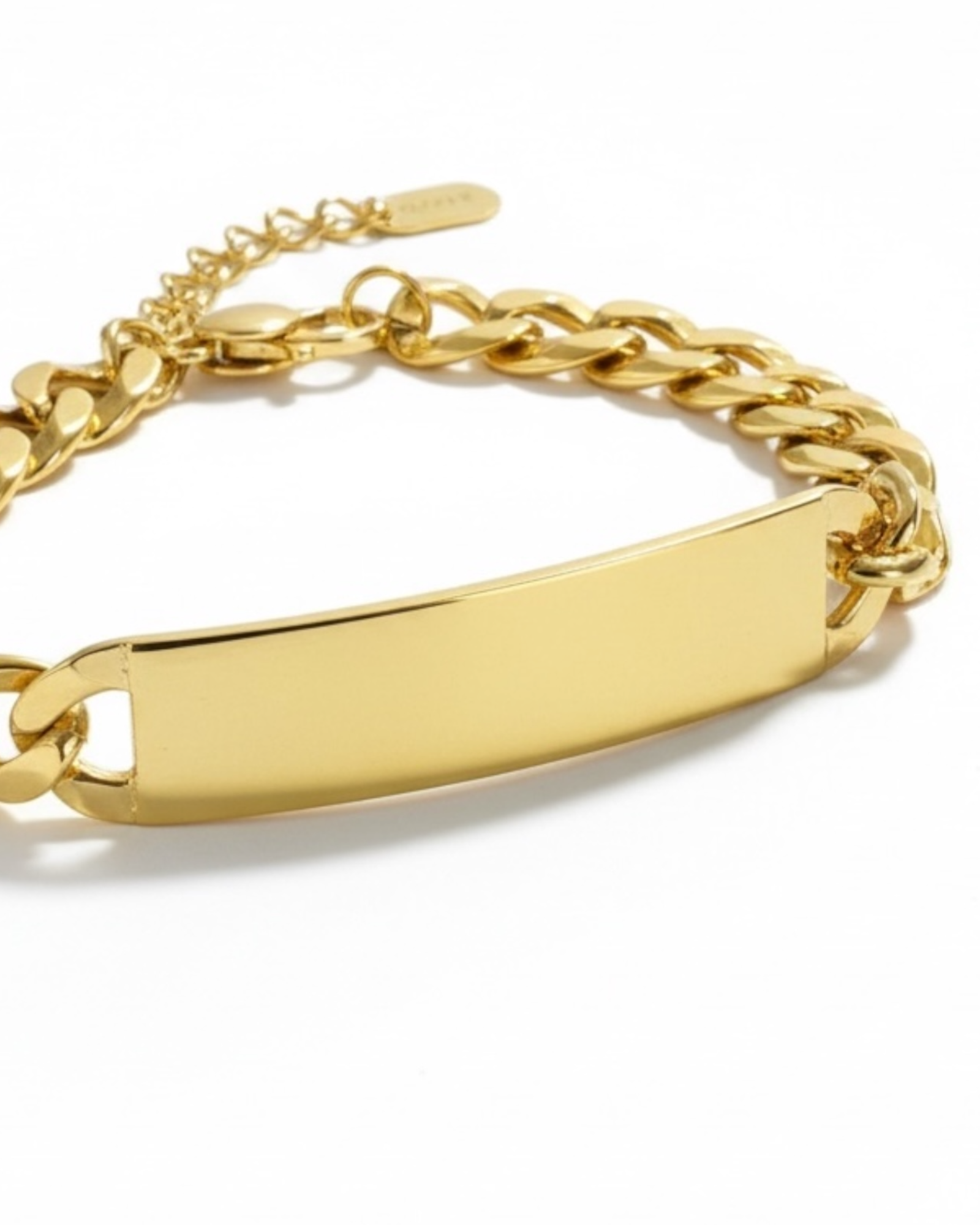 Bracelet with chain and plate in gold-plated silver.