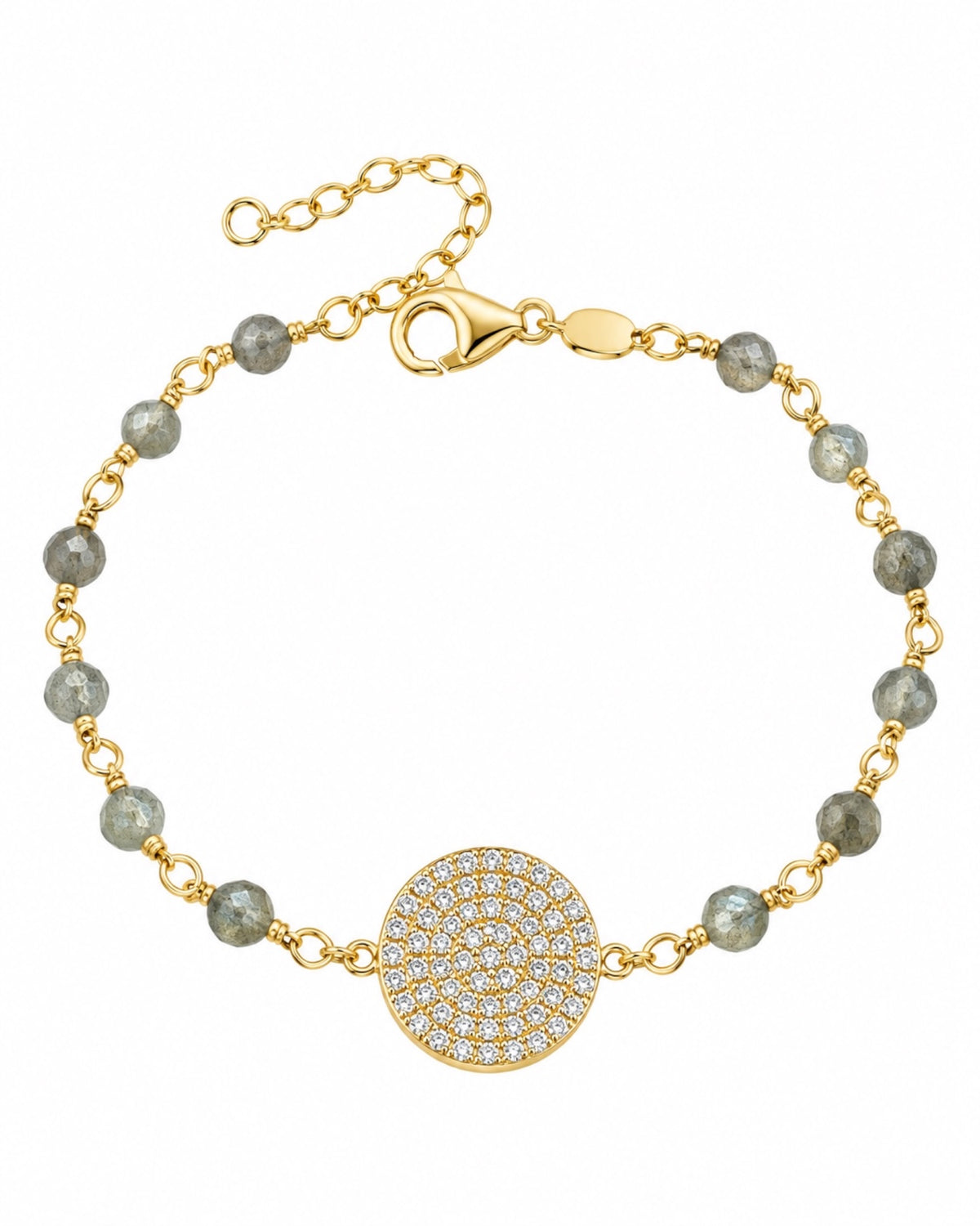 Pulseira em Prata Dourada com Pedras Cinza