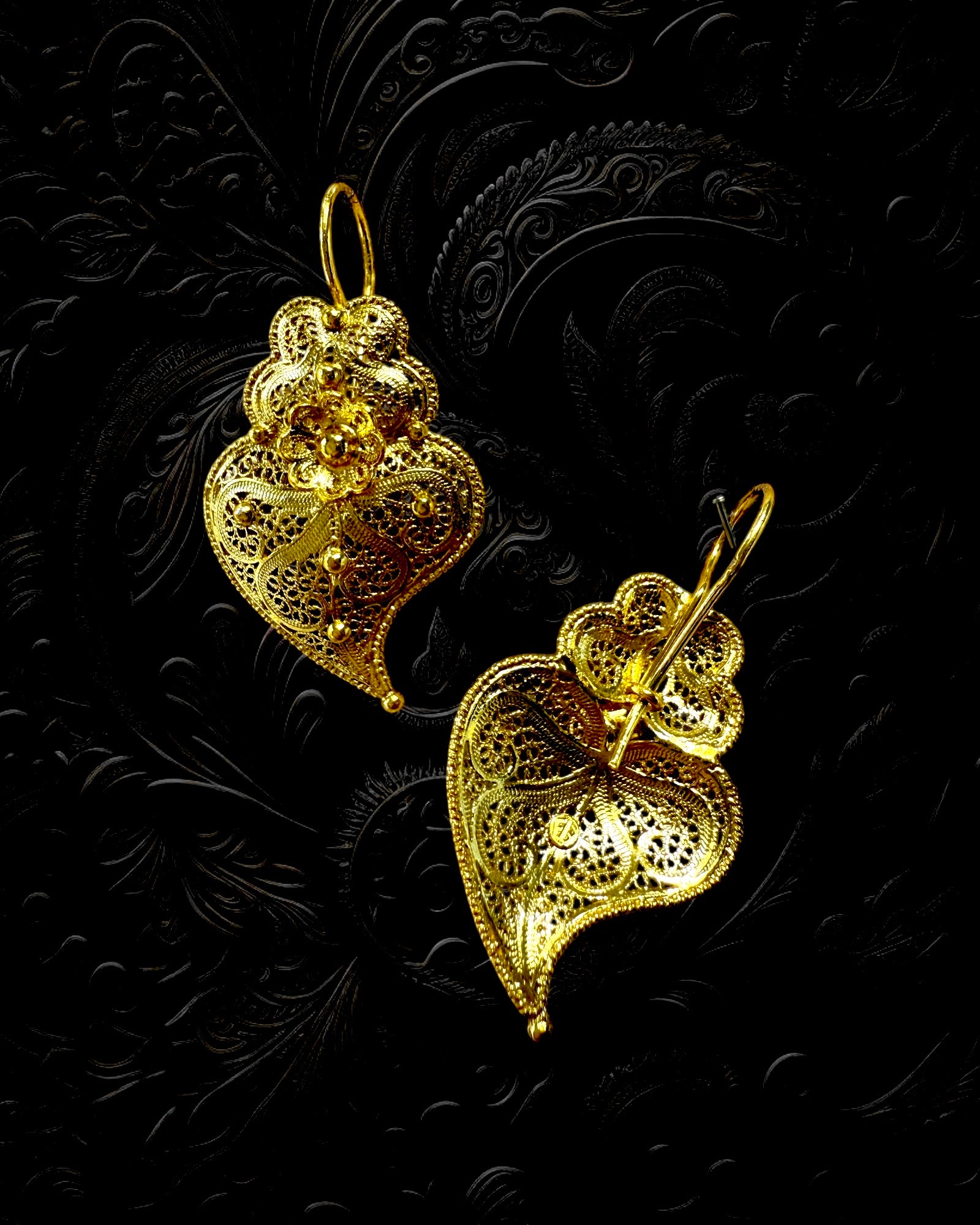 Viana Heart Earrings in Filigree in Gold Plated Silver