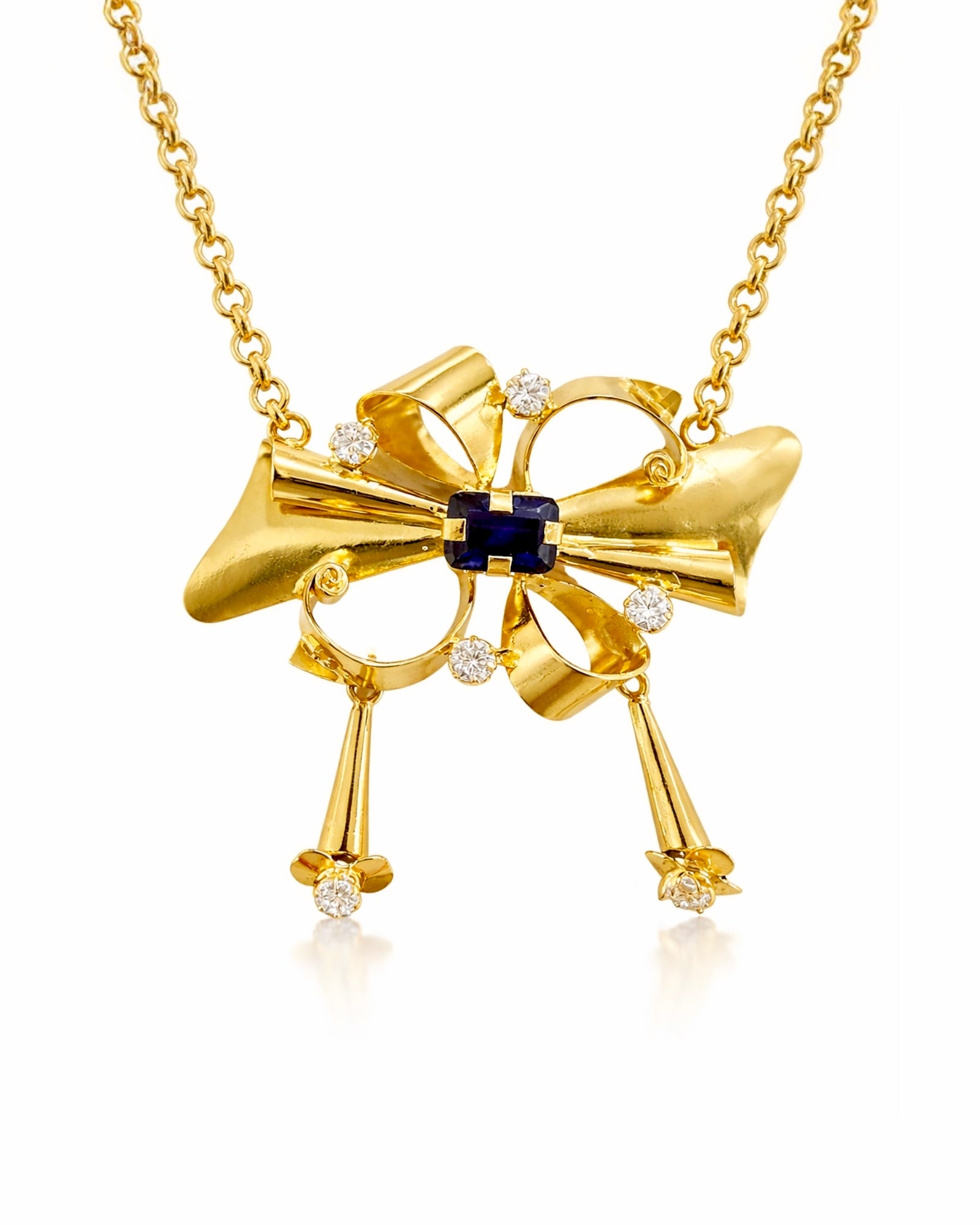 Colar Barroco com Pedra Azul em Prata Dourada