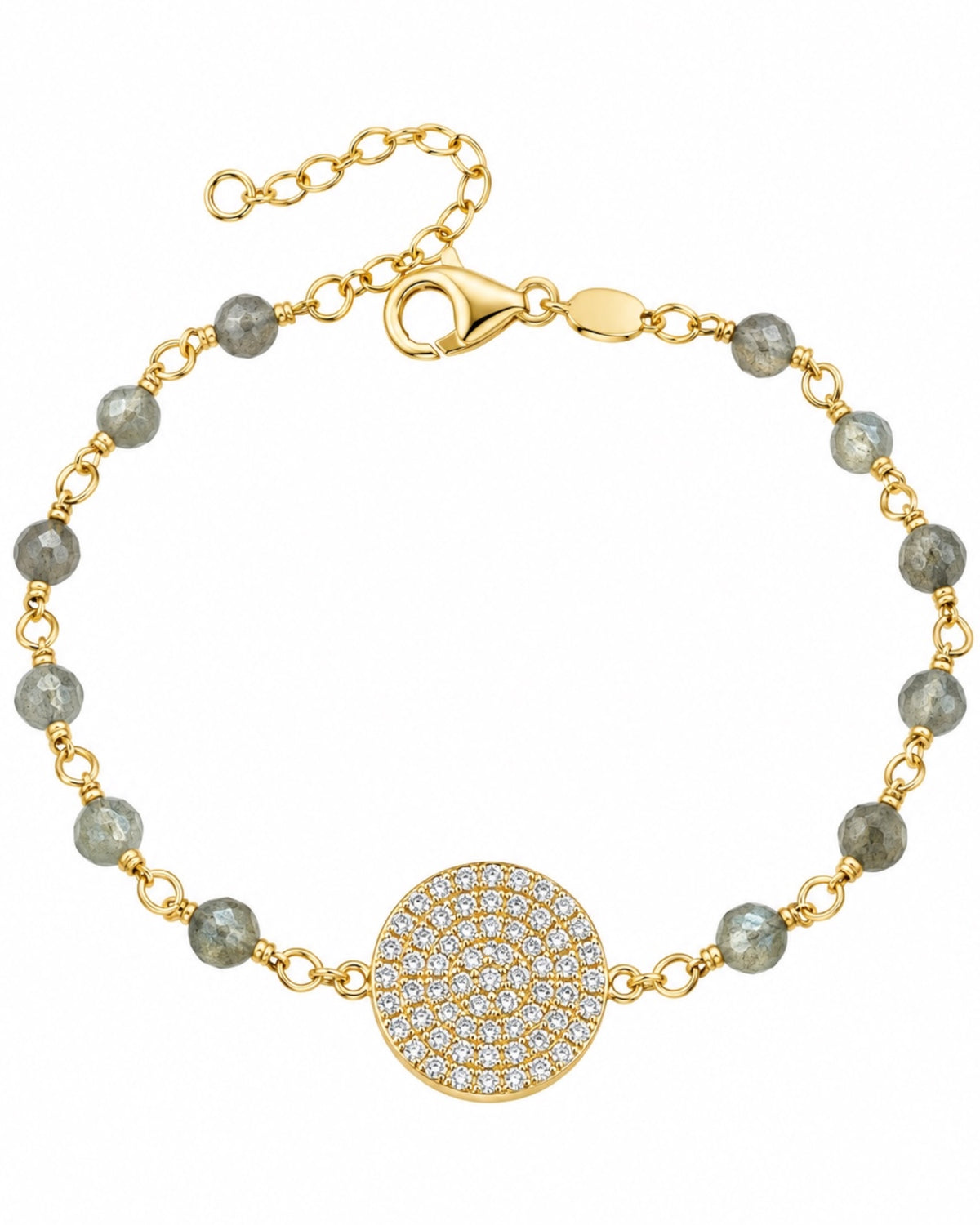 Pulseira em Prata Dourada com Pedras Cinza