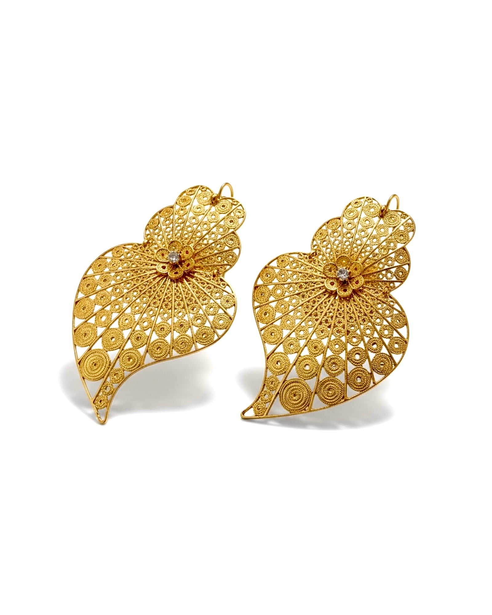 Viana Heart Filigree Earrings in Gold-Plated Silver