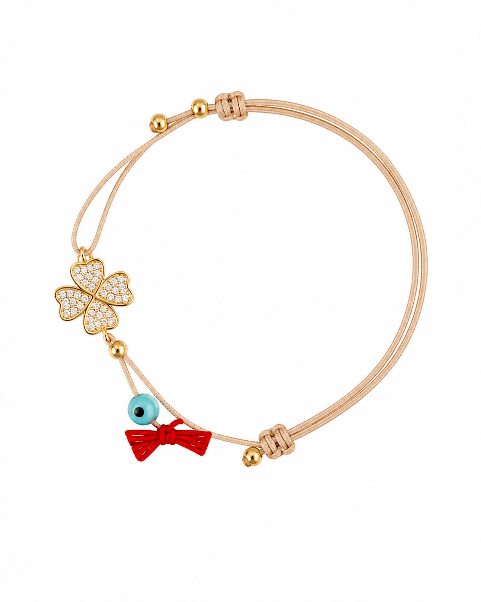 Pulseira Seda Trevo em Prata Dourada