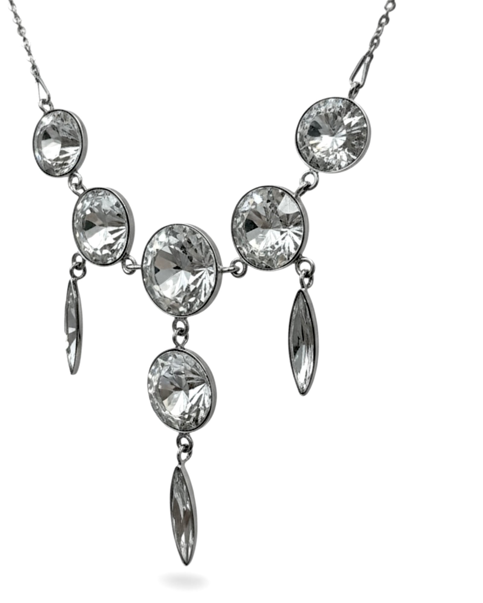 Necklace with Crystals in White Silver