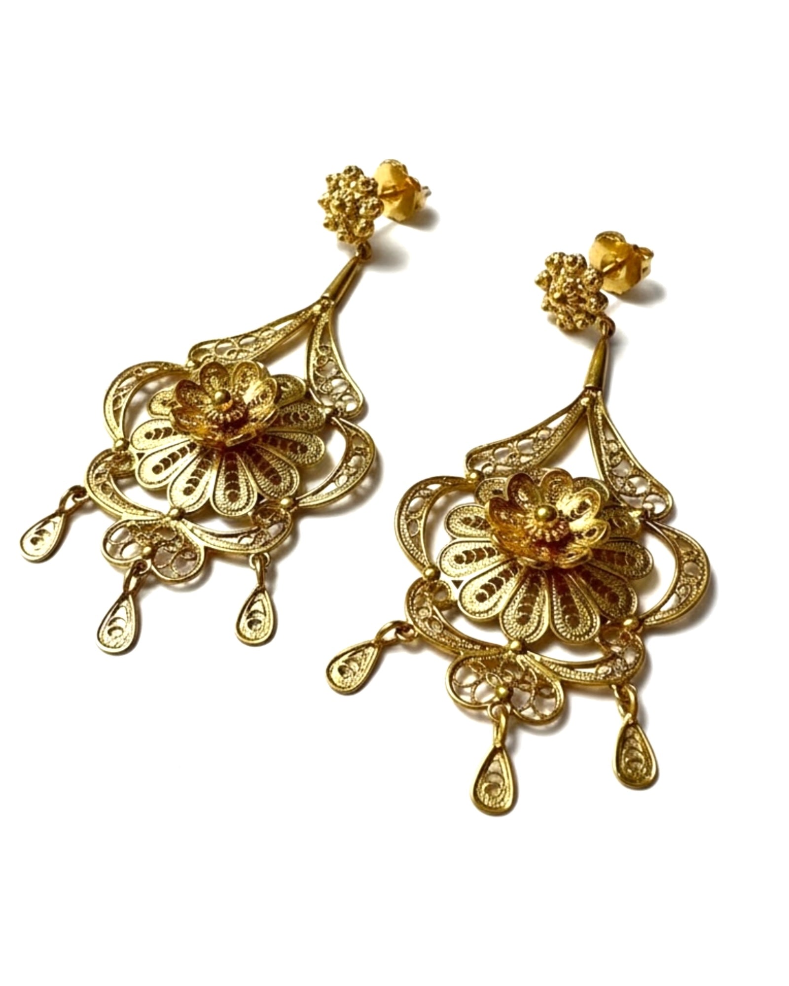 Brincos Filigrana em Prata Dourada