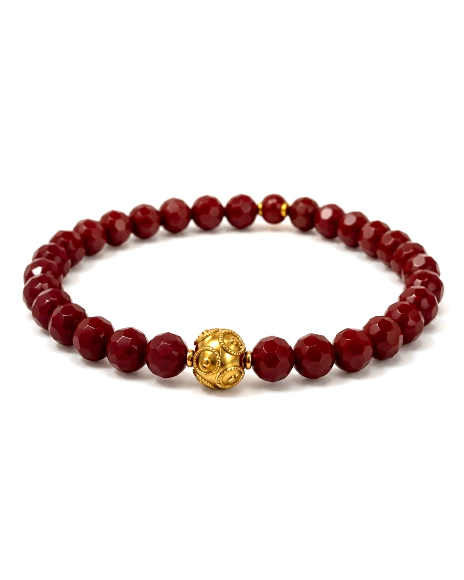 Pulseira Conta de Viana com Pedras Vermelhas em Prata Dourada
