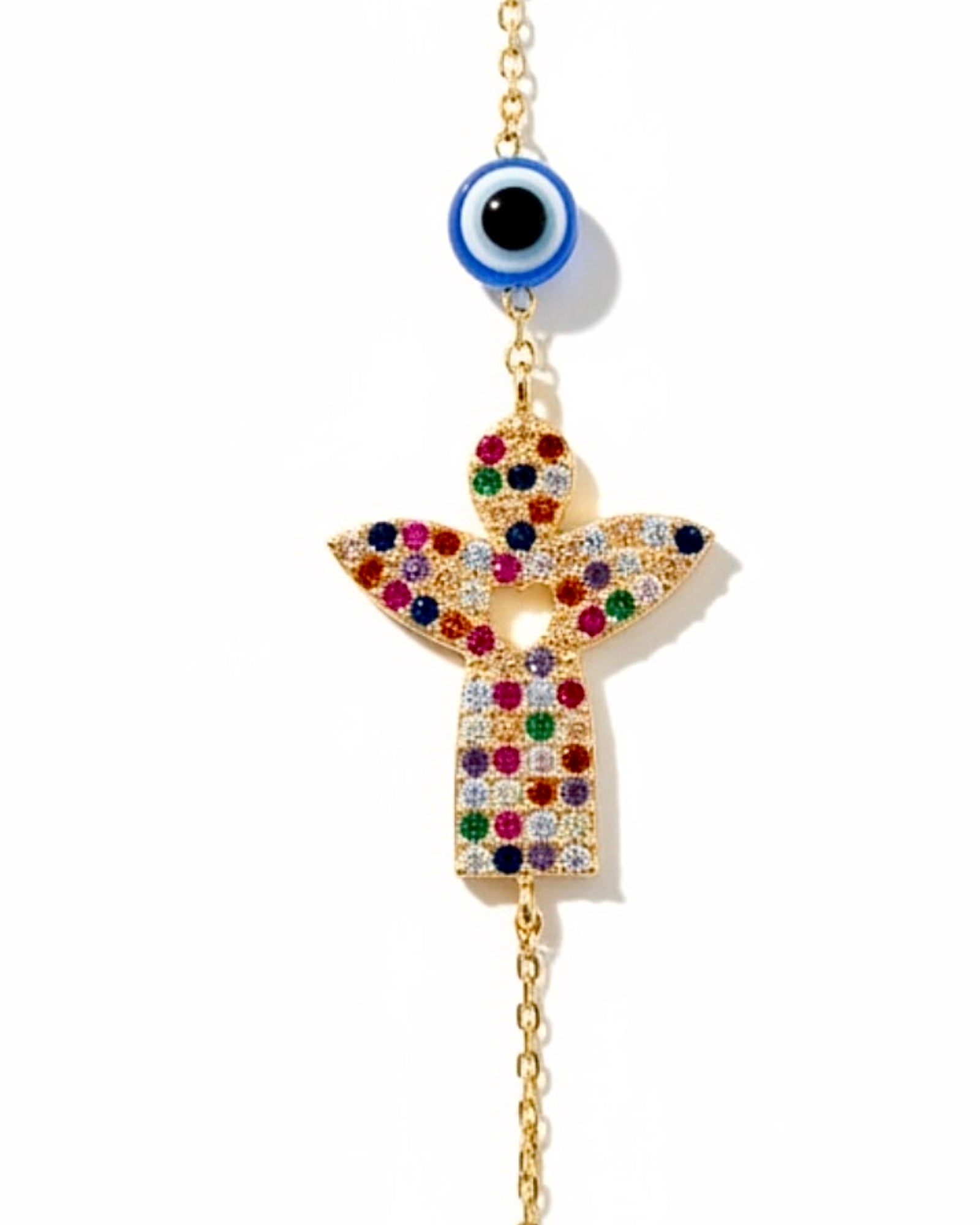 Pulseira Anjo Colorido em Prata Dourada