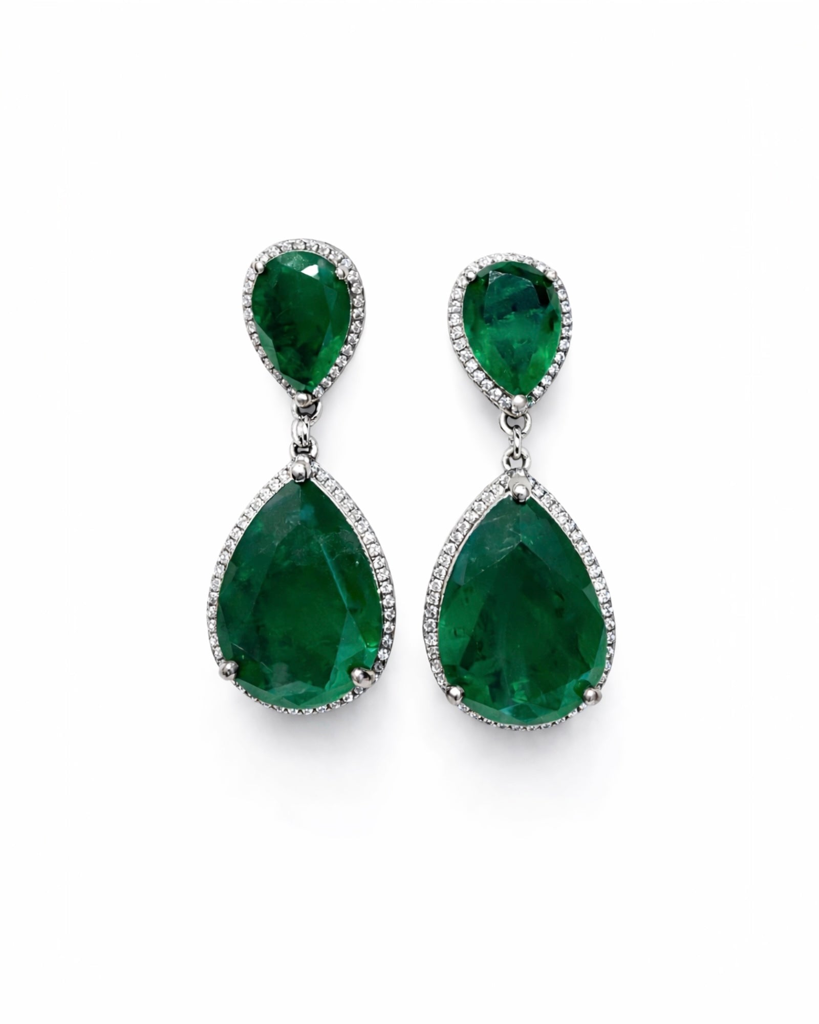 Green Teardrop Earrings in Silver