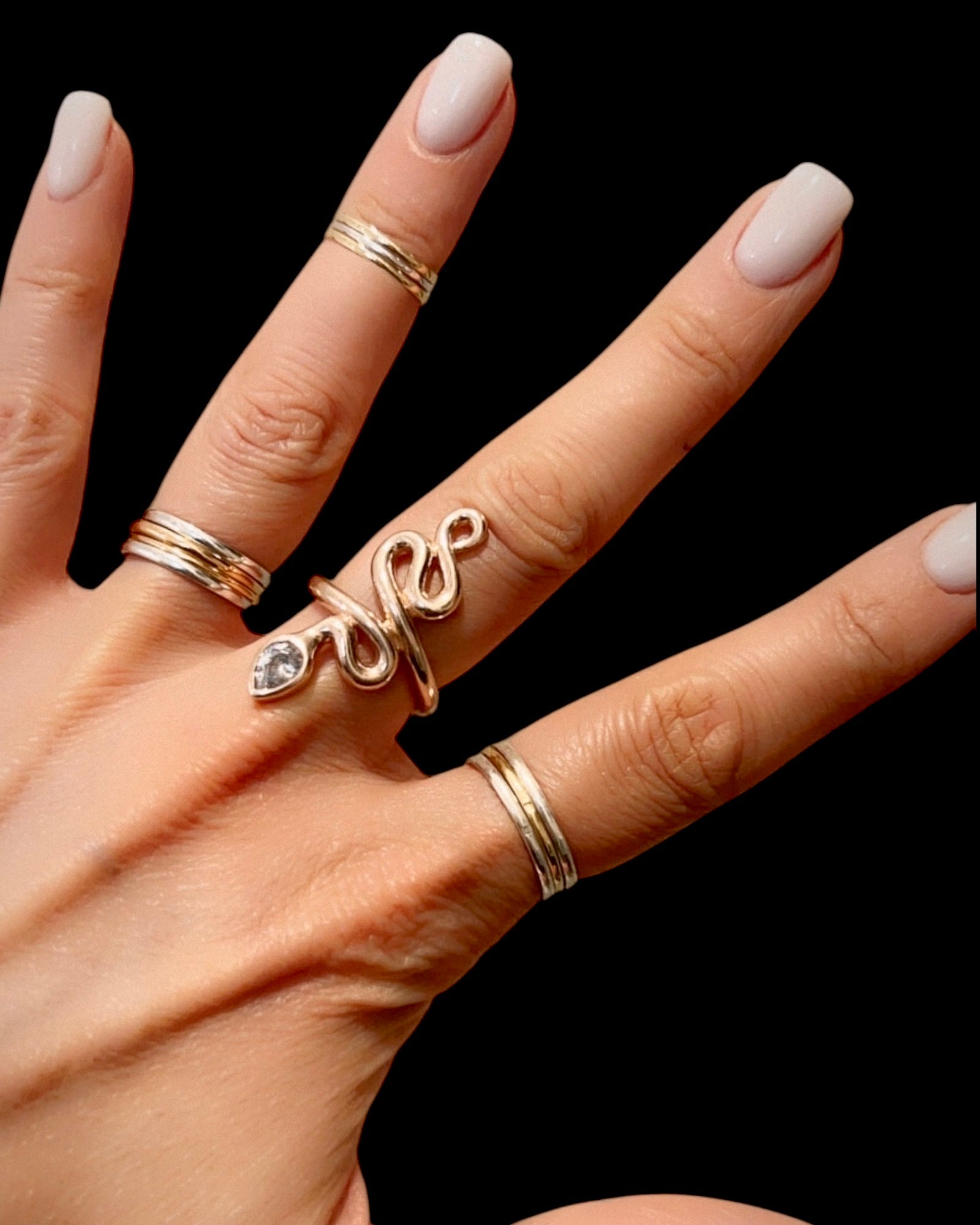 Snake Ring in Rose Silver