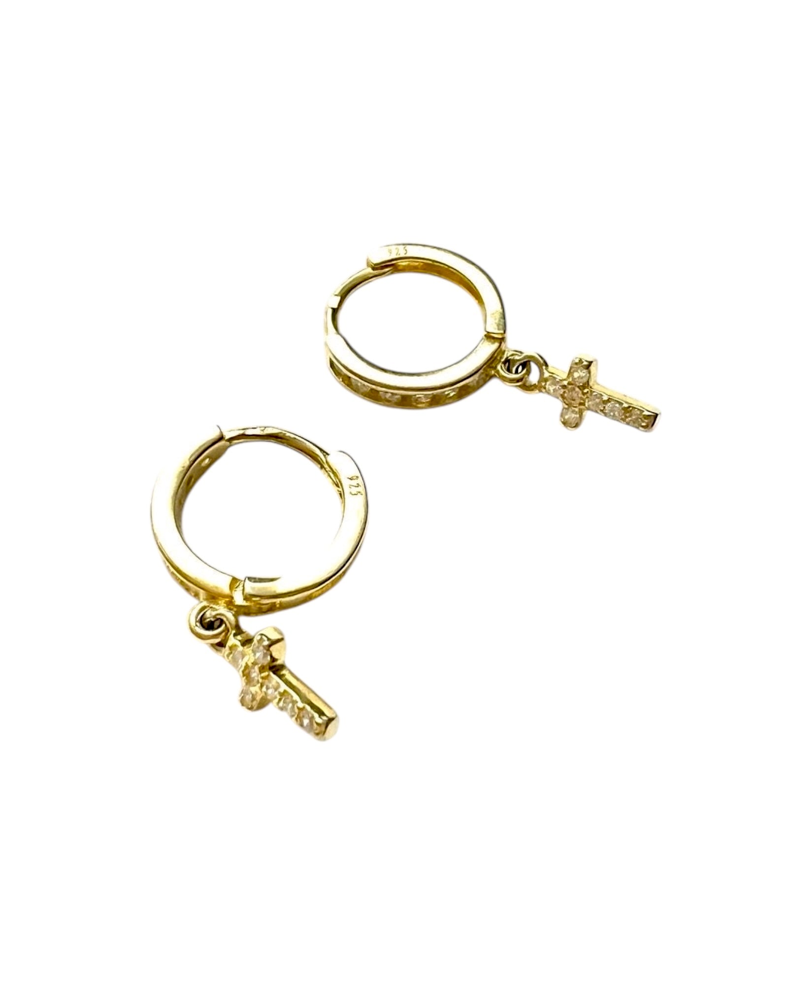 Gold Plated Silver Cross Hoops