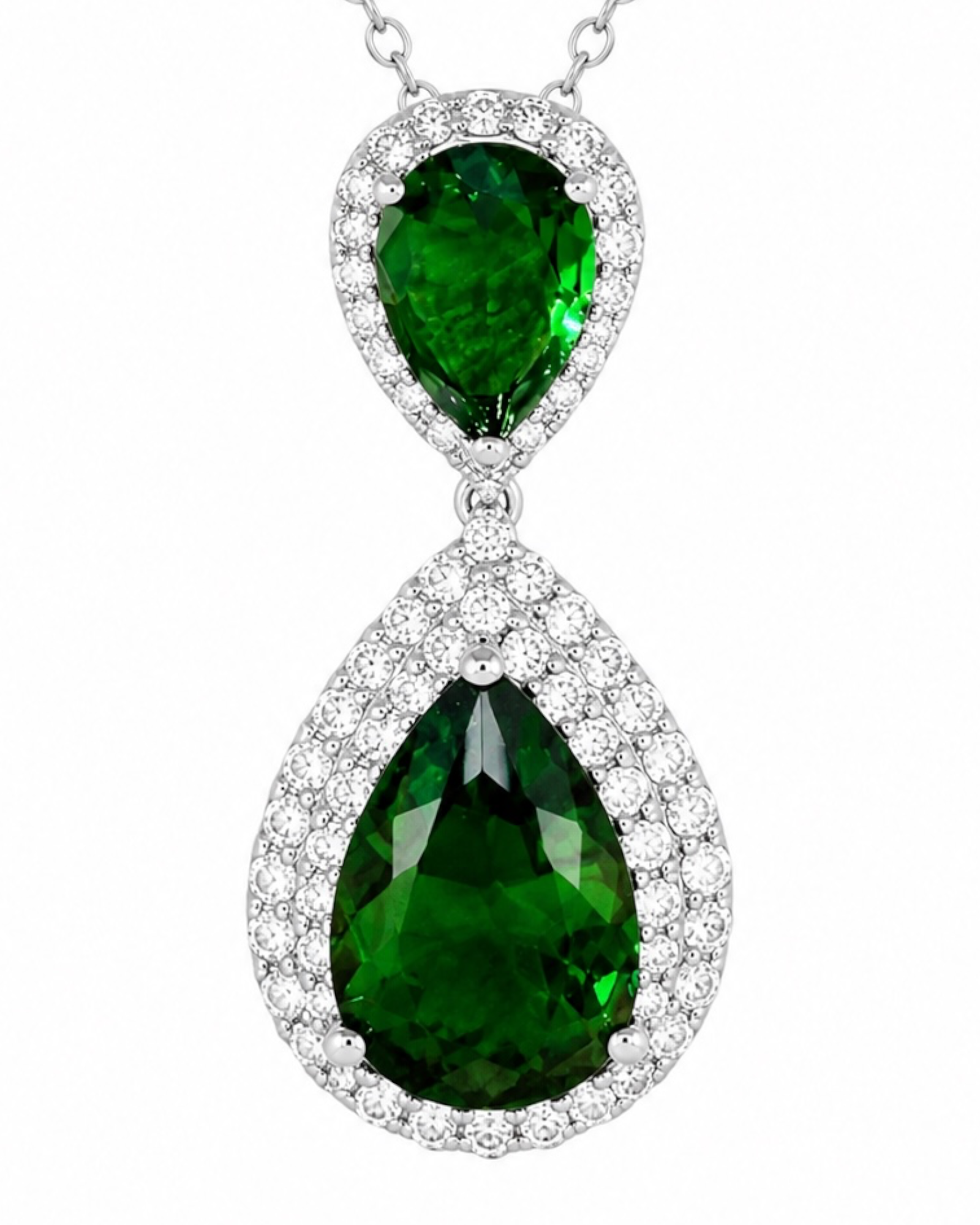 Green Teardrop Necklace in Silver