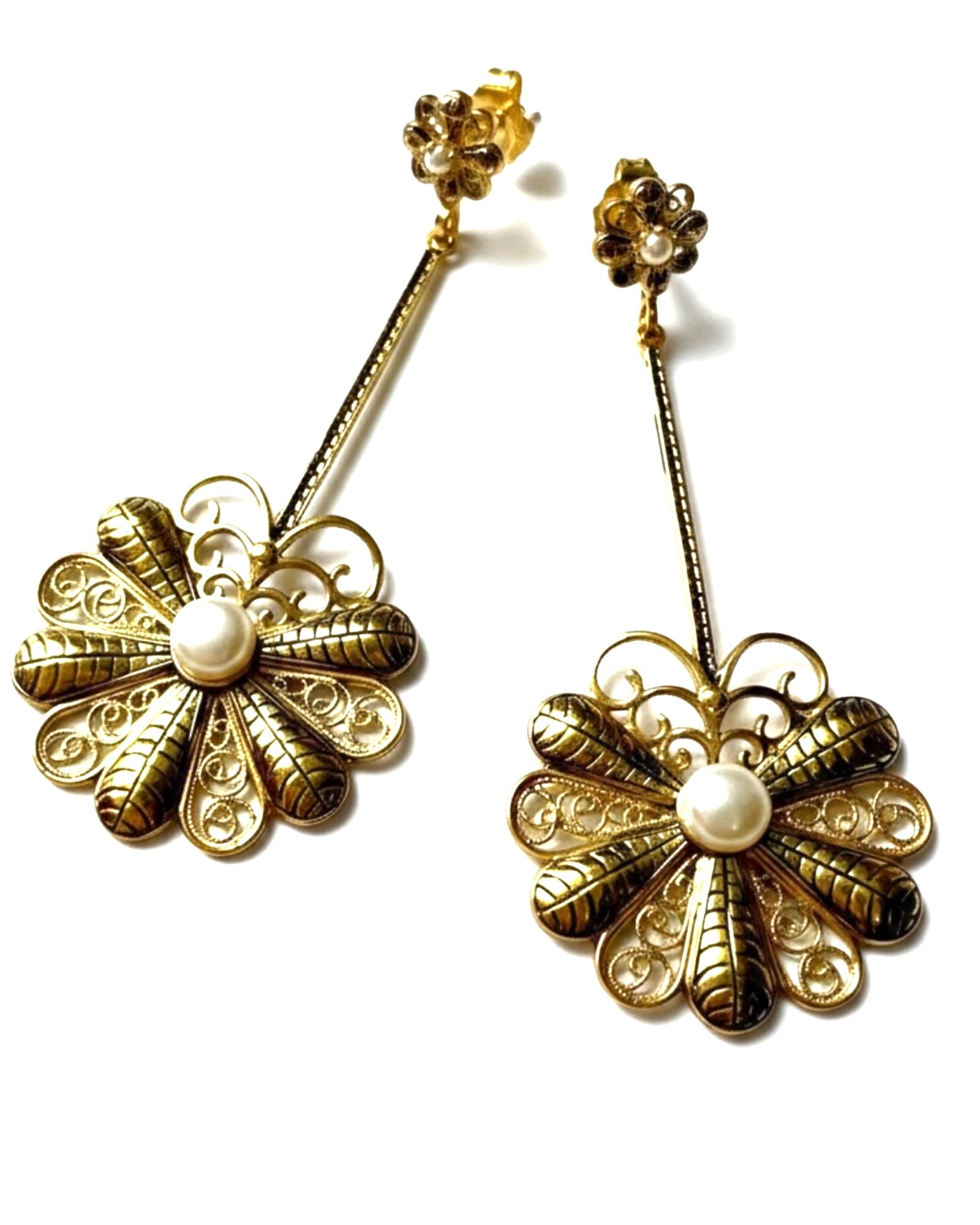 Brincos Flores Filigrana em Prata Dourada