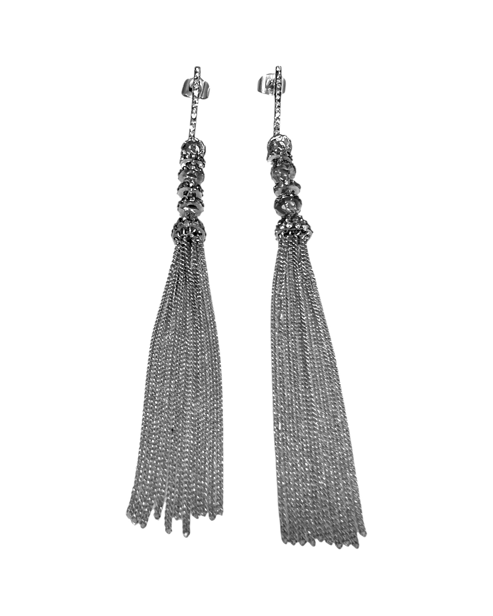 Long Earrings with Sphere Mesh in Silver