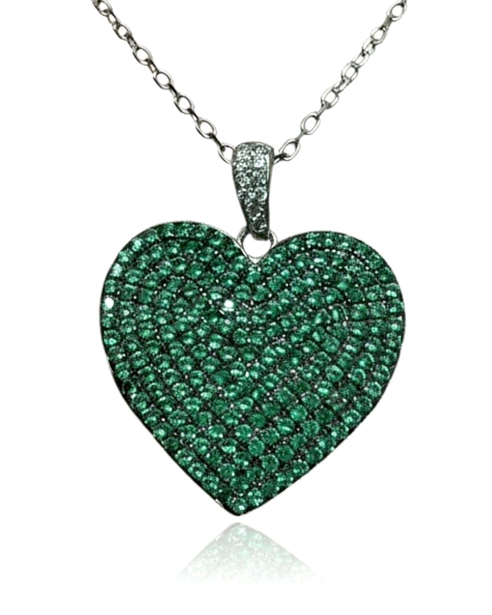Green Heart Necklace in Silver
