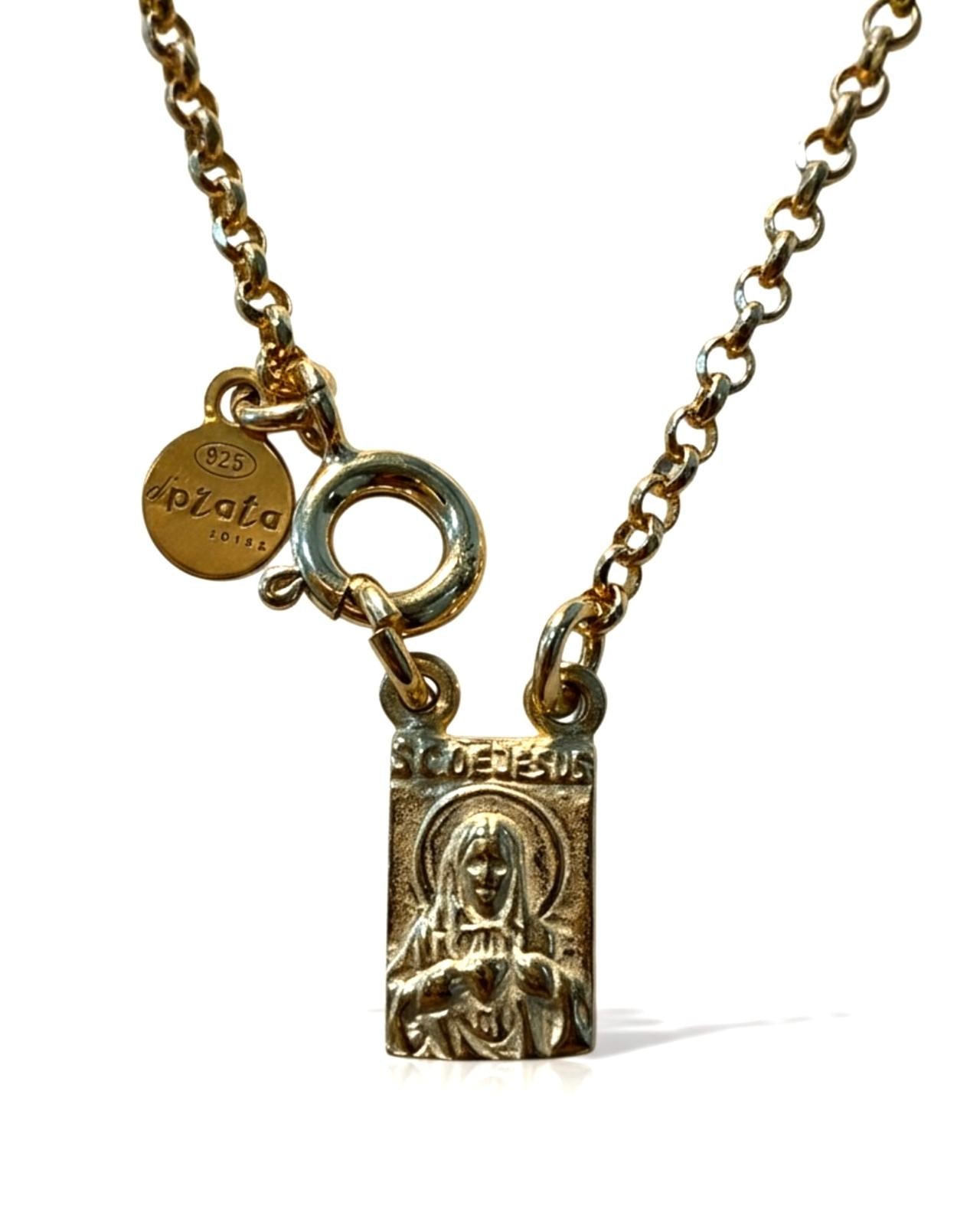 S - Escapulário de Malha Tradicional em Prata Dourada