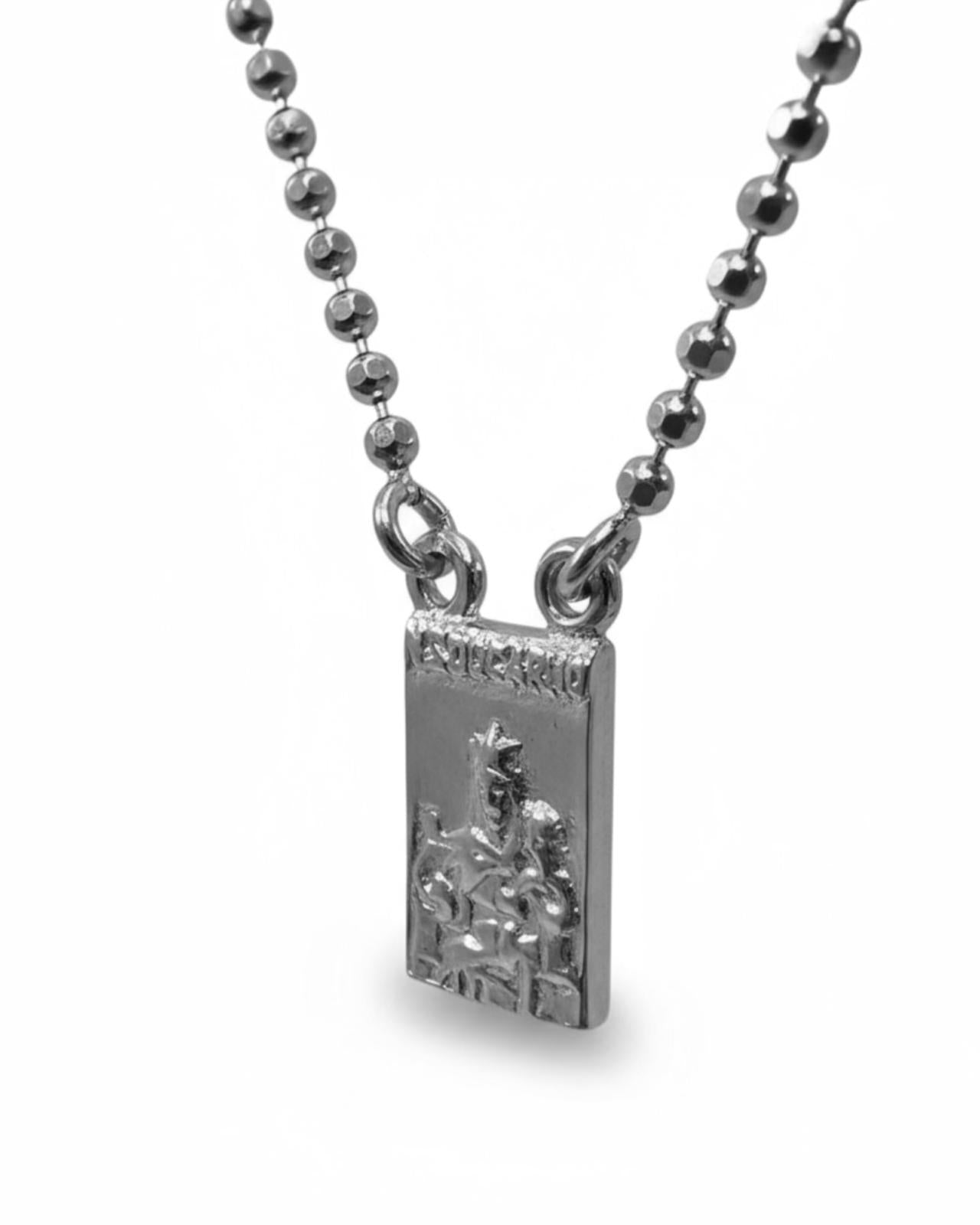 S - Escapulário de Malha Esfera em Prata Branca