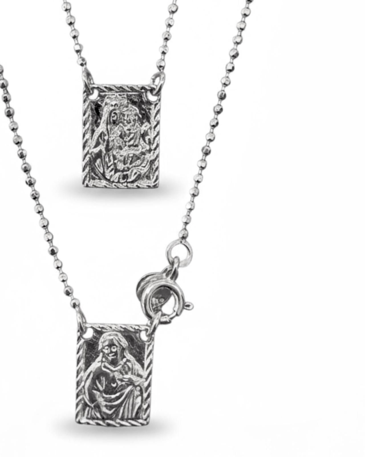 M - Escapulário Malha Esfera em Prata Branca