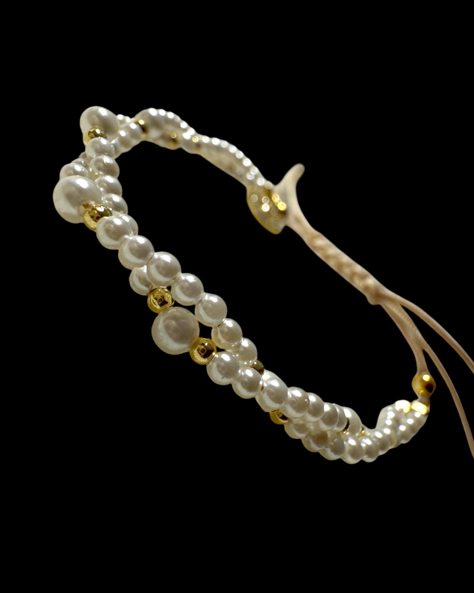 Pulseira Pérolas com Olho em Prata Dourada