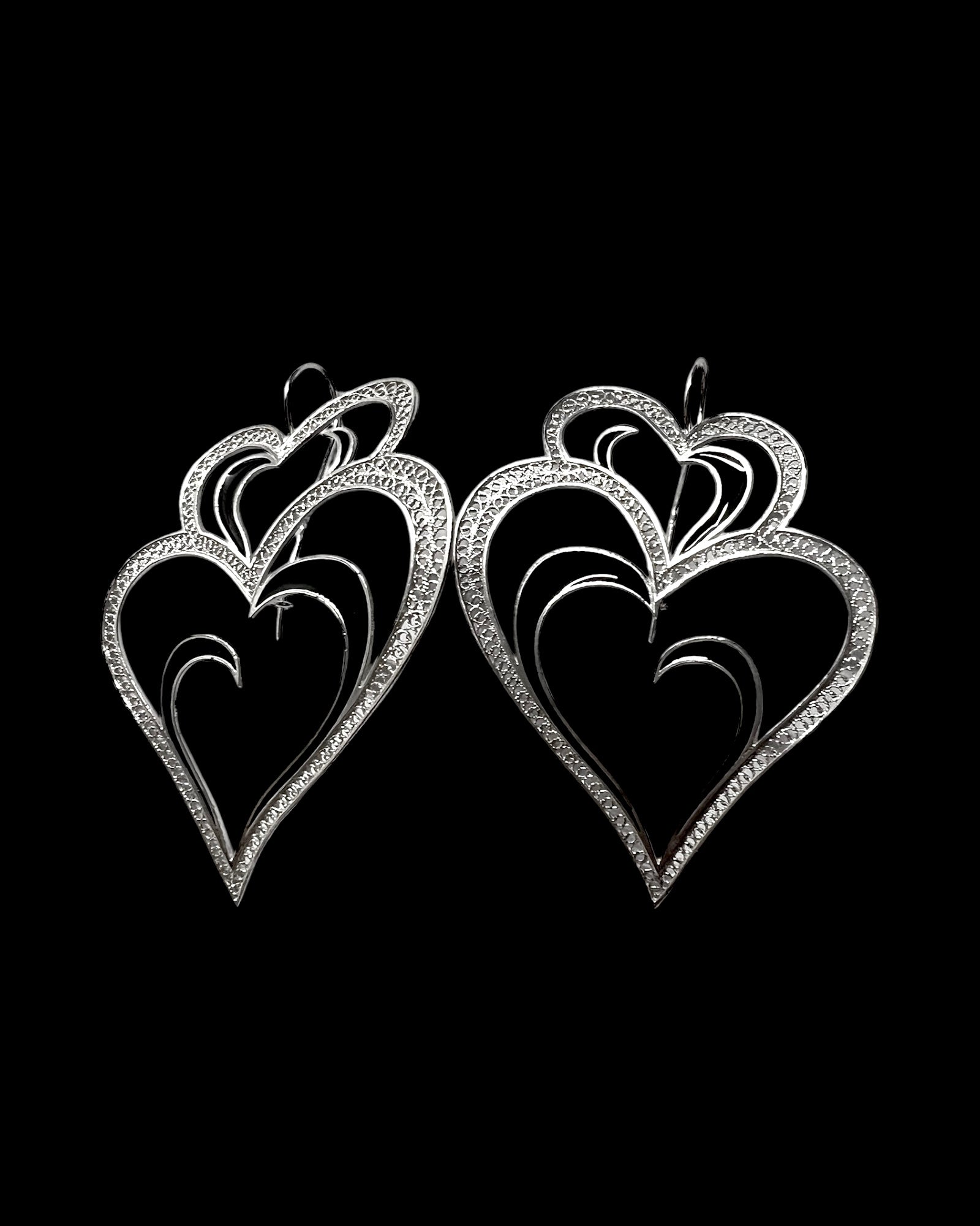 Viana is Love Heart Earrings with Black Enamel on Silver