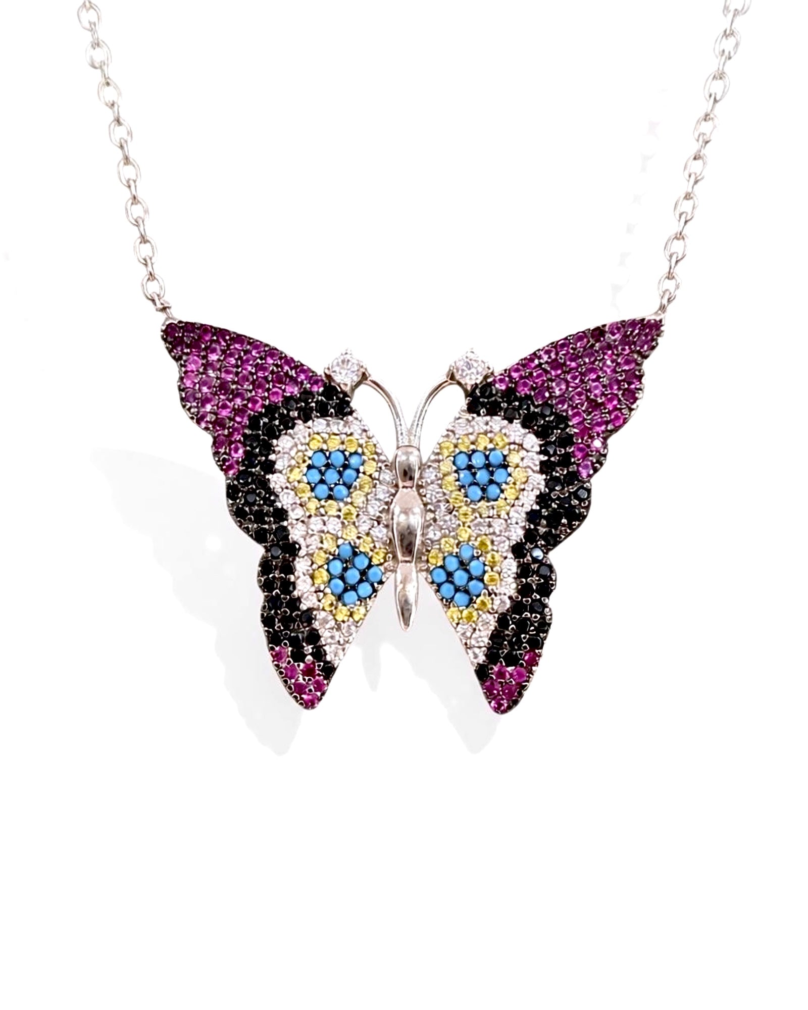 Colorful Butterfly Necklace in Silver