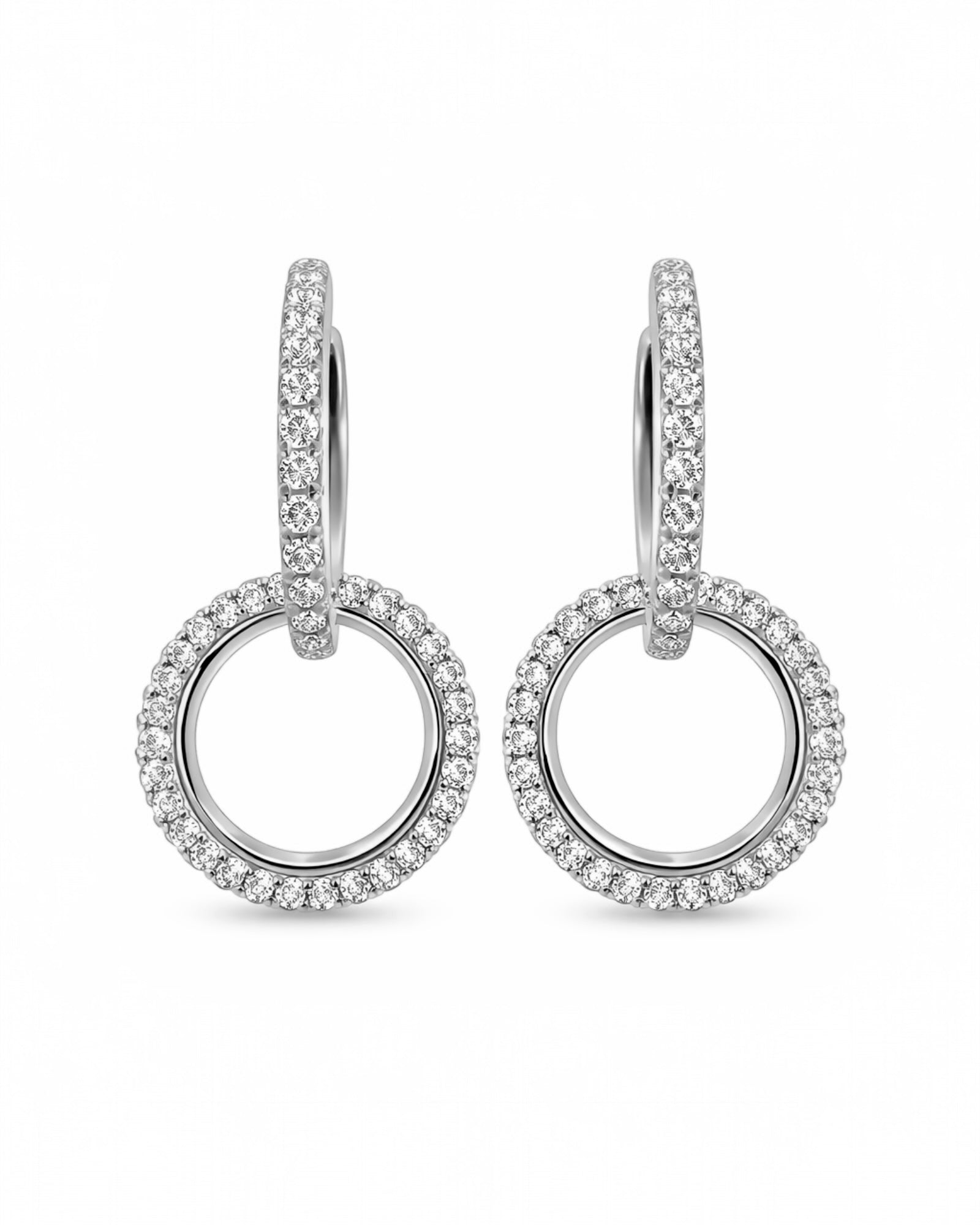 Brincos Argolas Duplas com Brilho em Prata