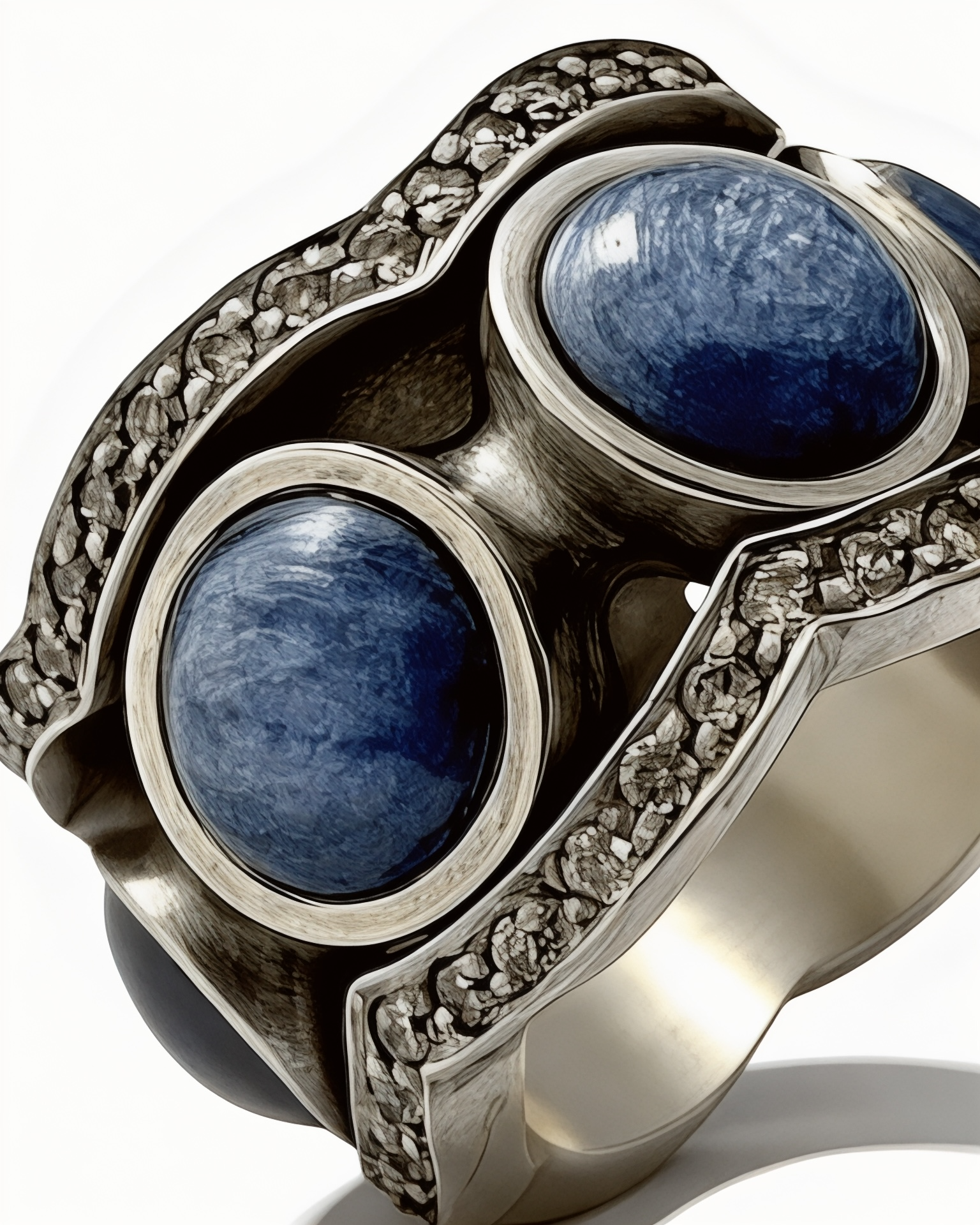 Anti-stress Blue Ring/Wedding Band in Silver and Gold