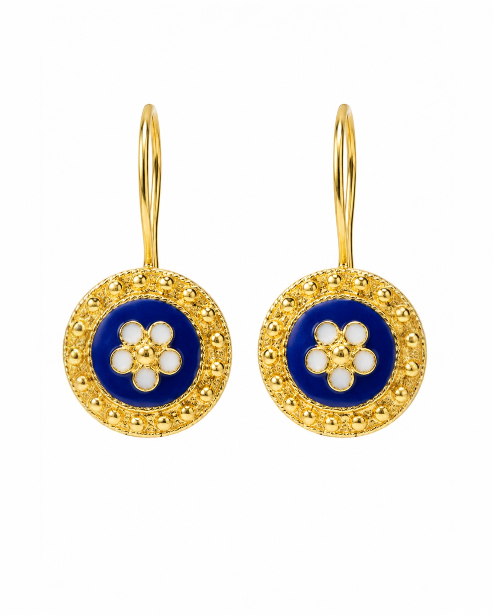 Brincos Caramujo Azul em Prata Dourada