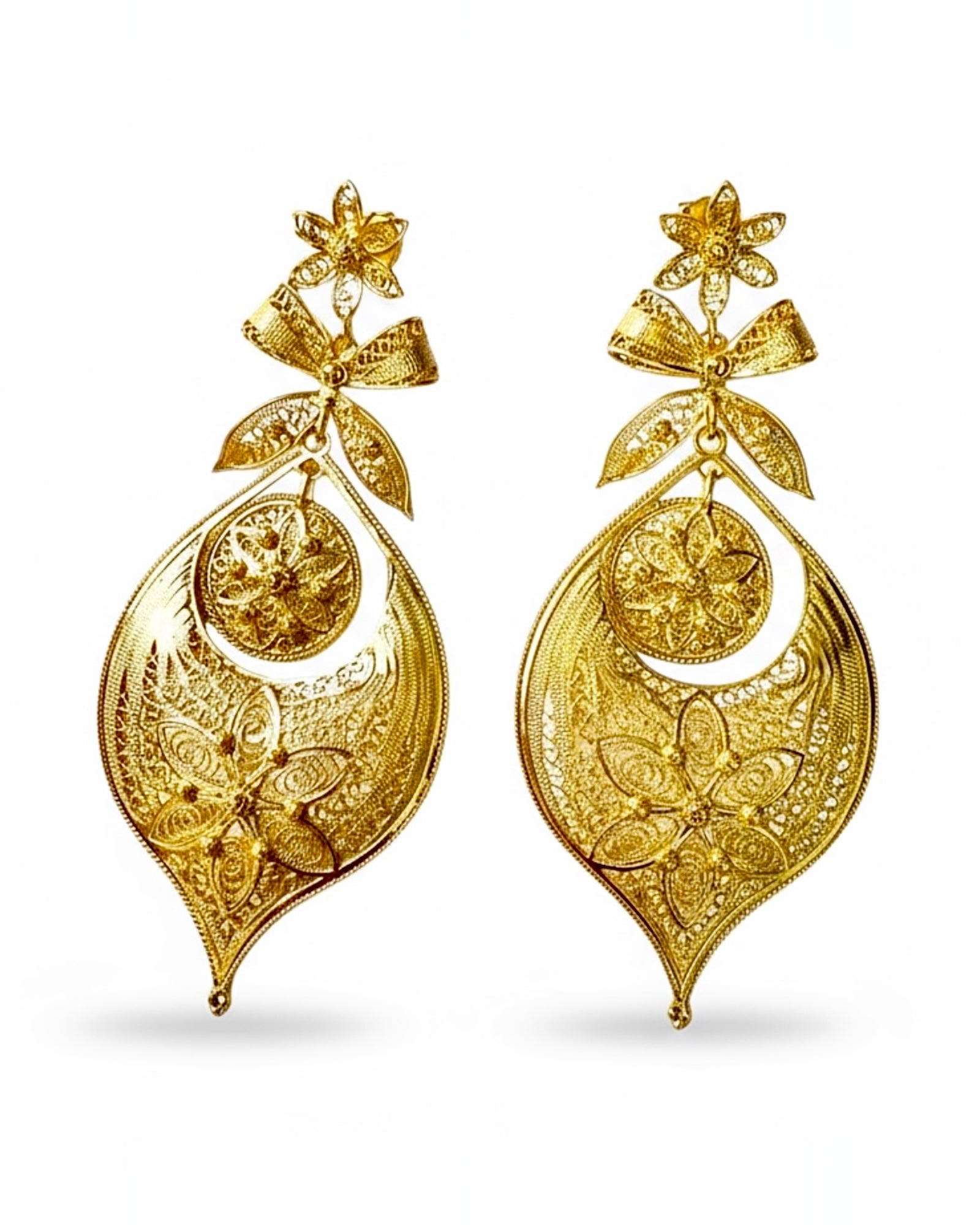 Brincos Princesa de Filigrana em Prata Dourada