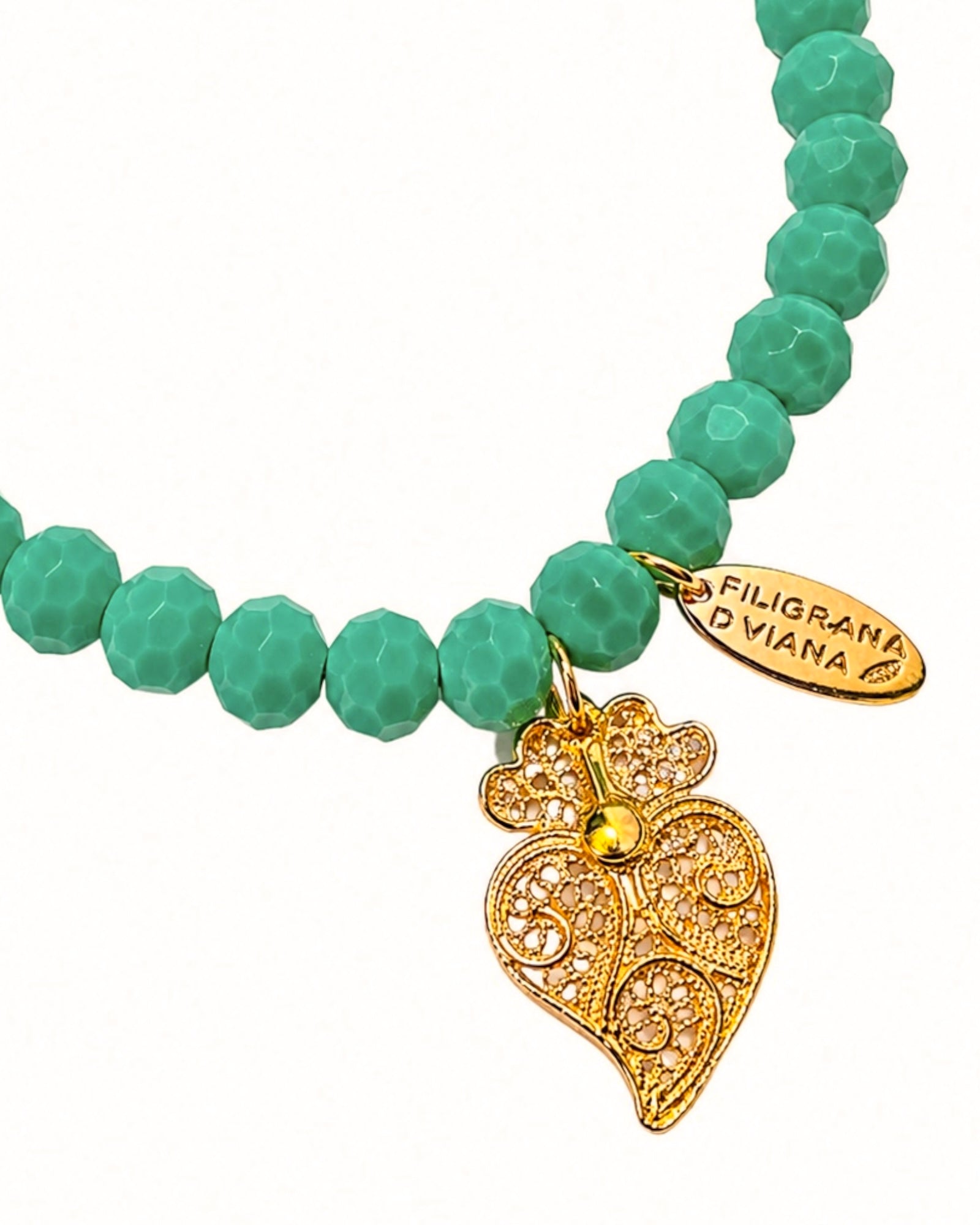 Viana Heart Bracelet with Aqua Green Stones in Gold-Plated Silver