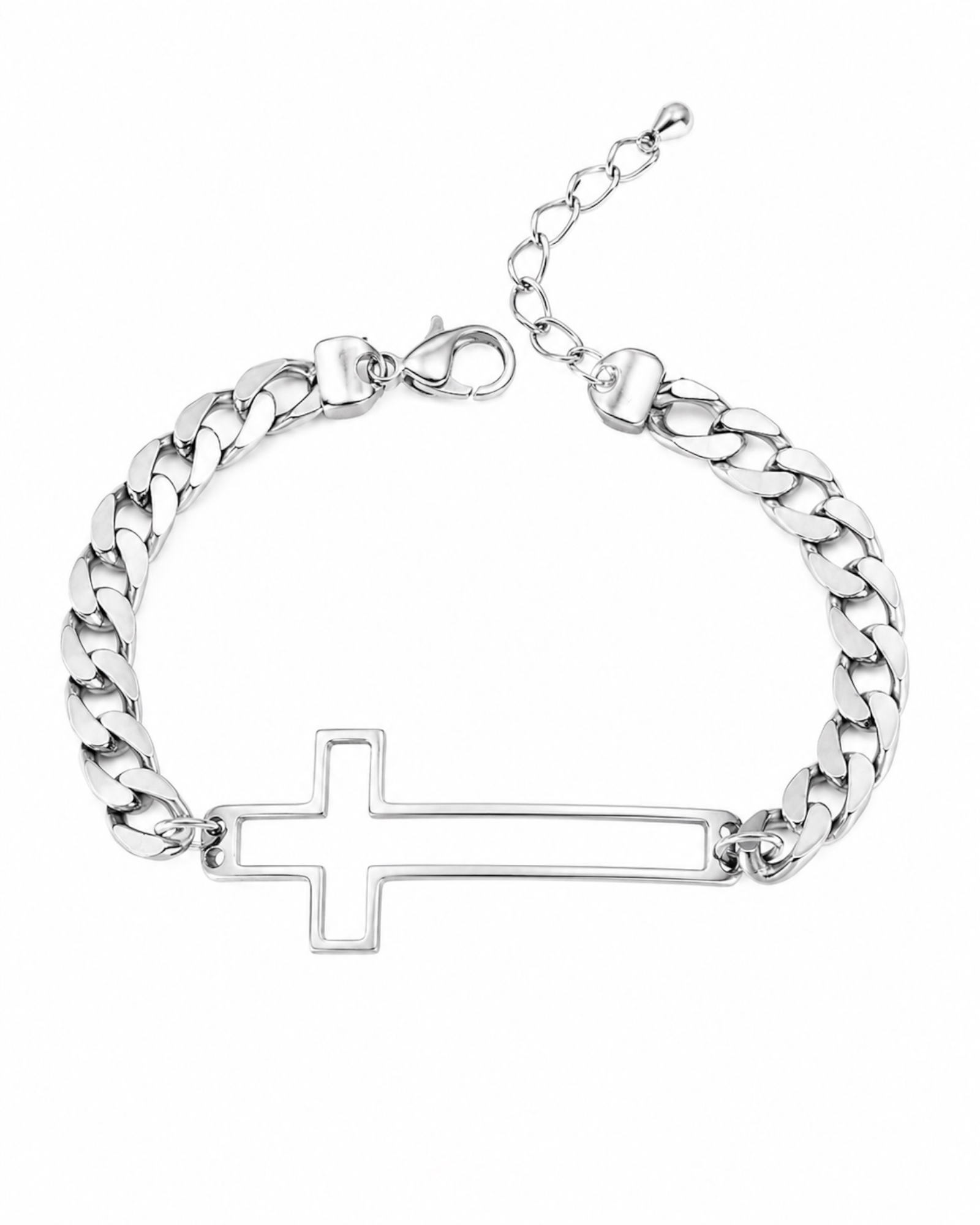 Men's Silver Chain Bracelet with Cross